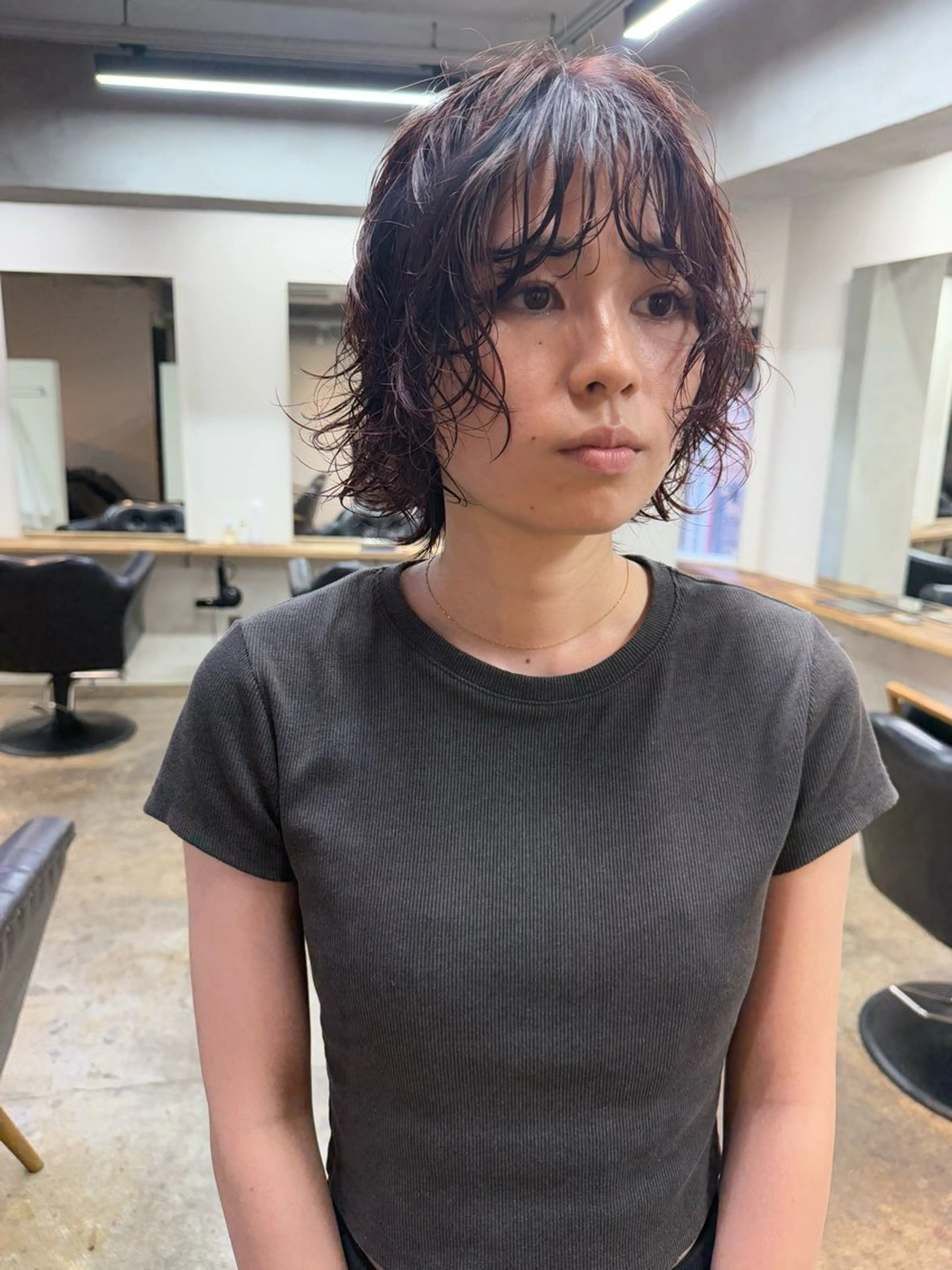 ミディアム パーマ ボブレイヤー ミディアムパーマ ボブ レイヤーカット ニュアンスパーマ カット パーマ トリートメント 森貴裕/ベージュ/ パーマ/オリーブのヘアスタイル