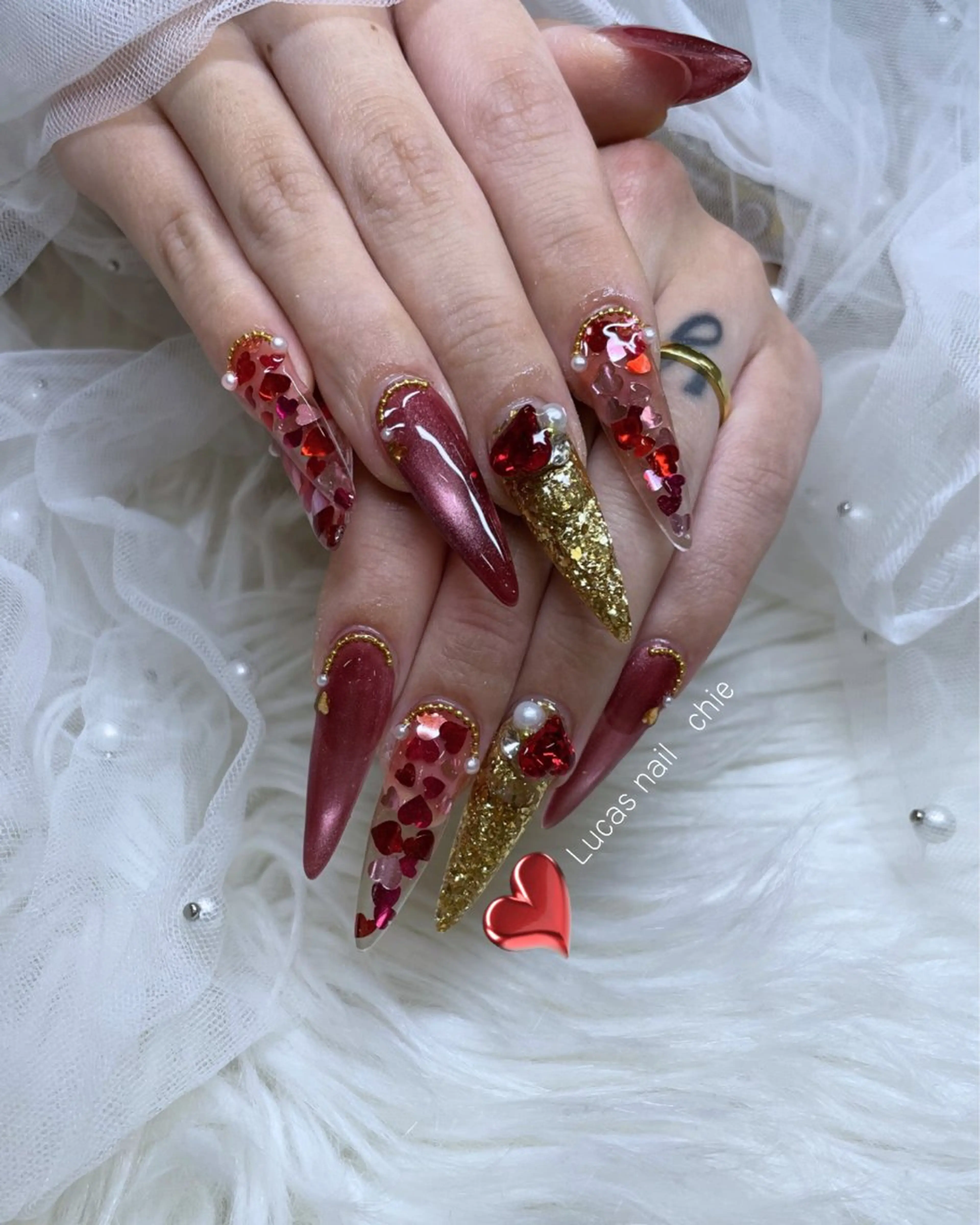 ネイル ハート 氷ネイル・うるうるネイル バレンタイン 南田 千絵のネイルデザイン