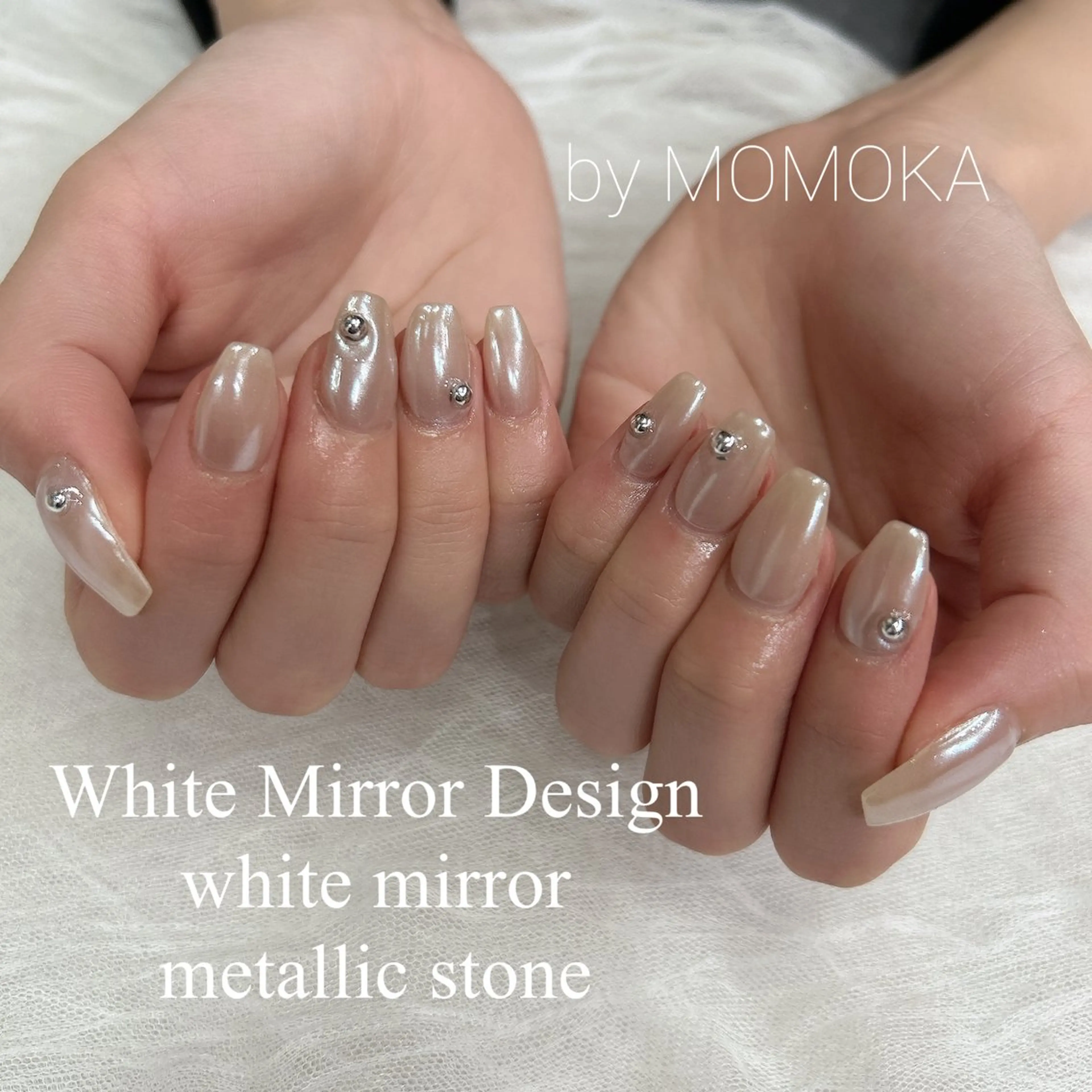 ネイル ミラーネイル ホワイト ハンドネイル momoka_nails所属・Momo nailsalonのネイルデザイン