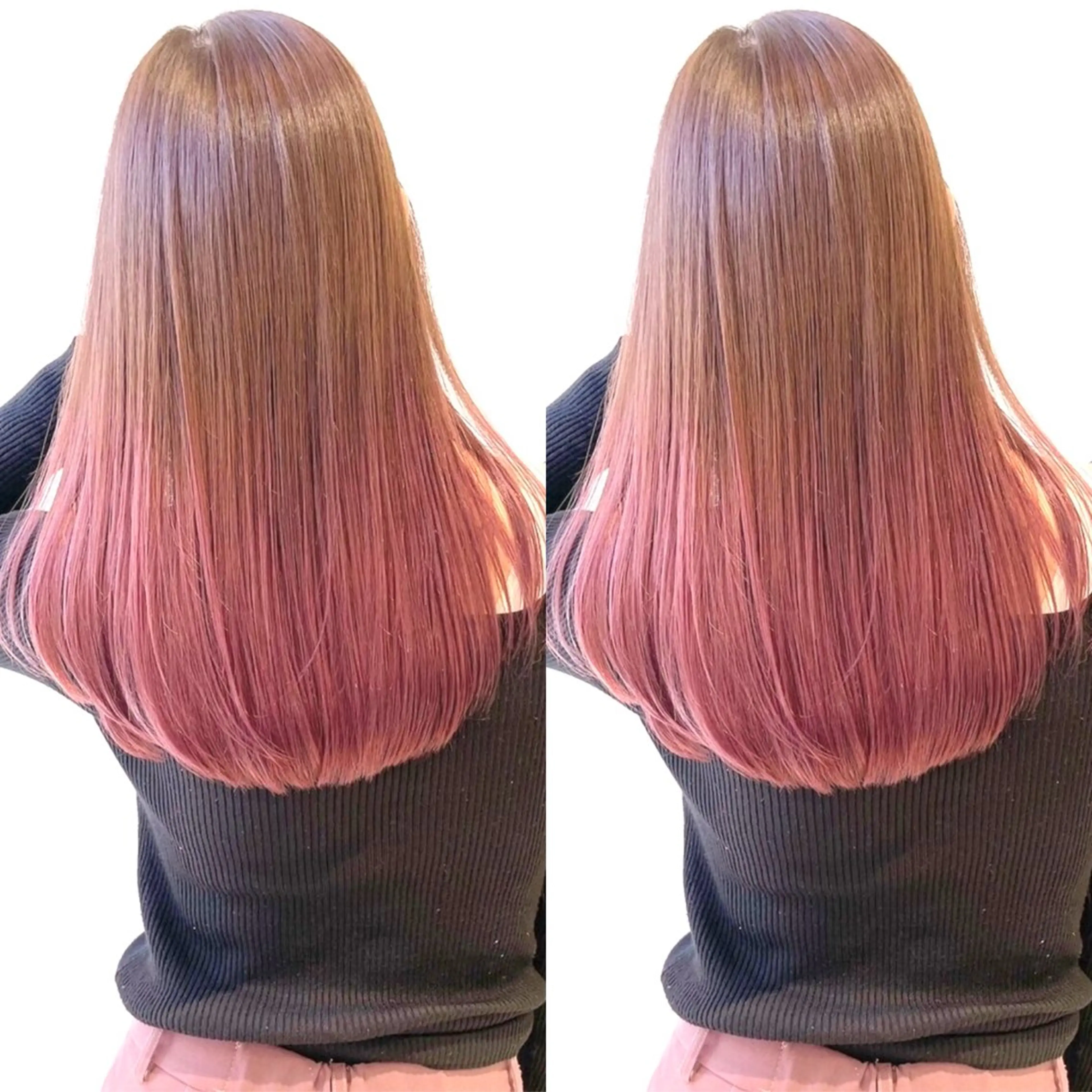 ロング カラー ベージュカラー グラデーションカラー ピンクカラー ブリーチ無しダブル カラー🦕まどかのヘアスタイル