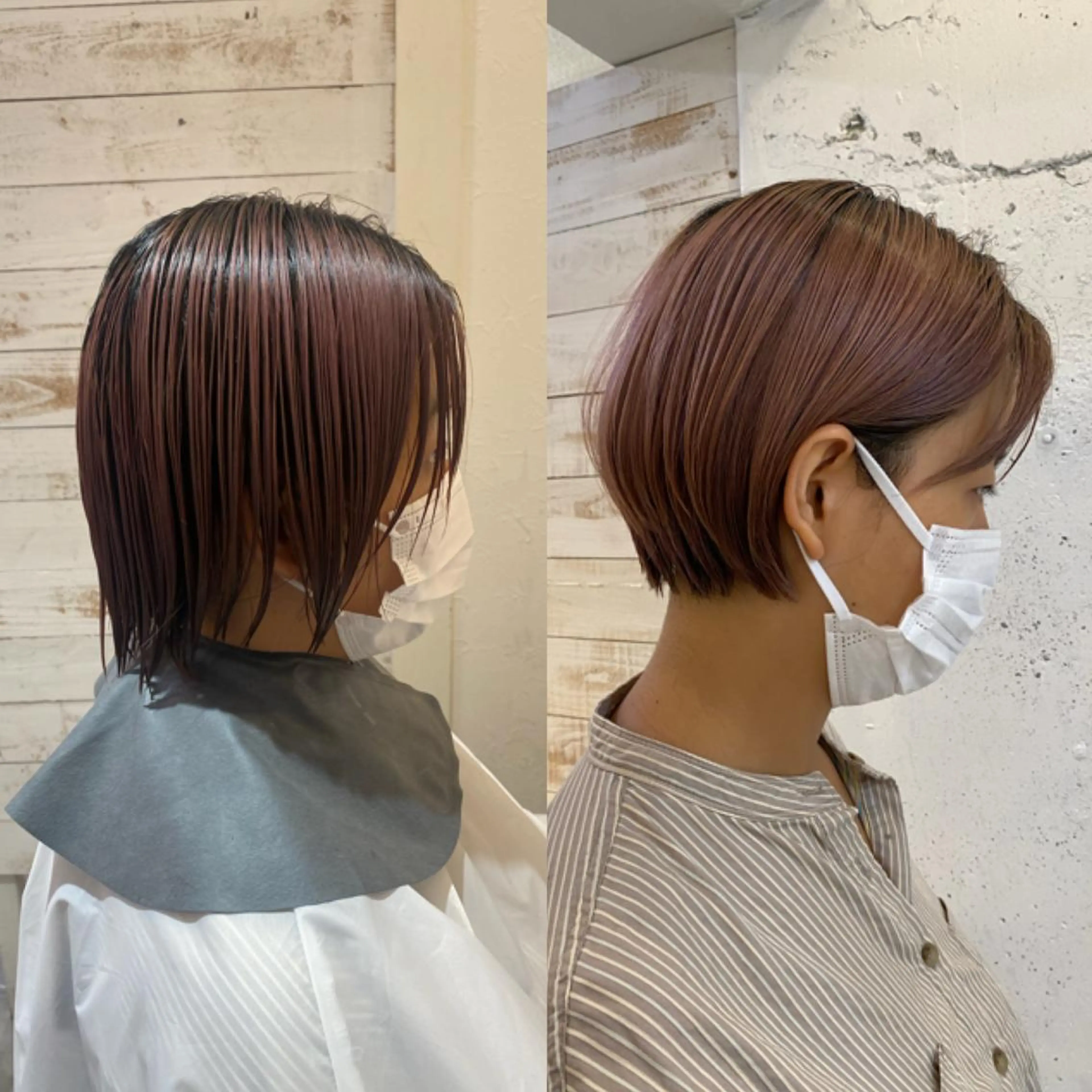ショート ボブ ブリーチなしカラー ダブルカラーエクステのヘアスタイル