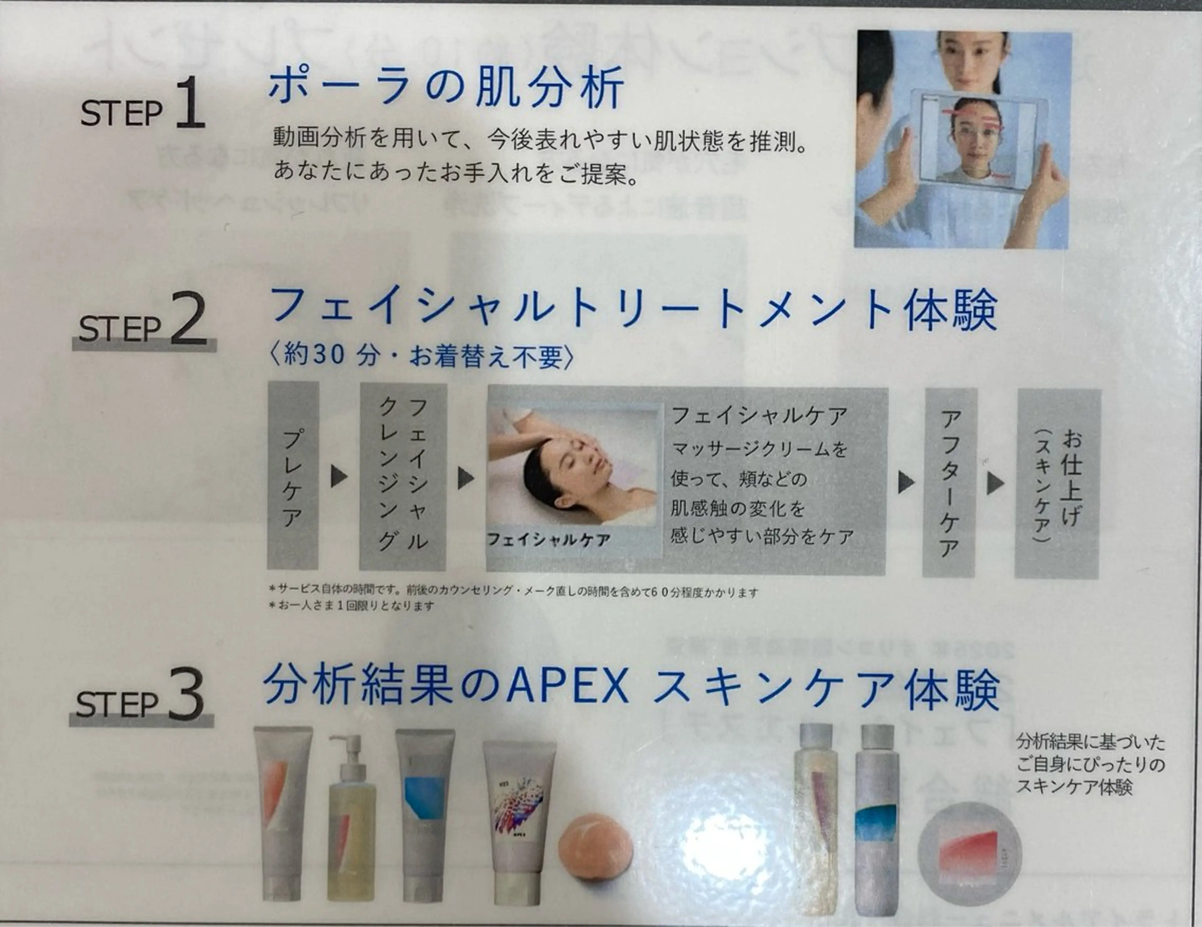 【ミニモ限定！】肌診断、フェイシャルケア、自分に合ったスキンケアでお仕上げができる3ステップ！の写真