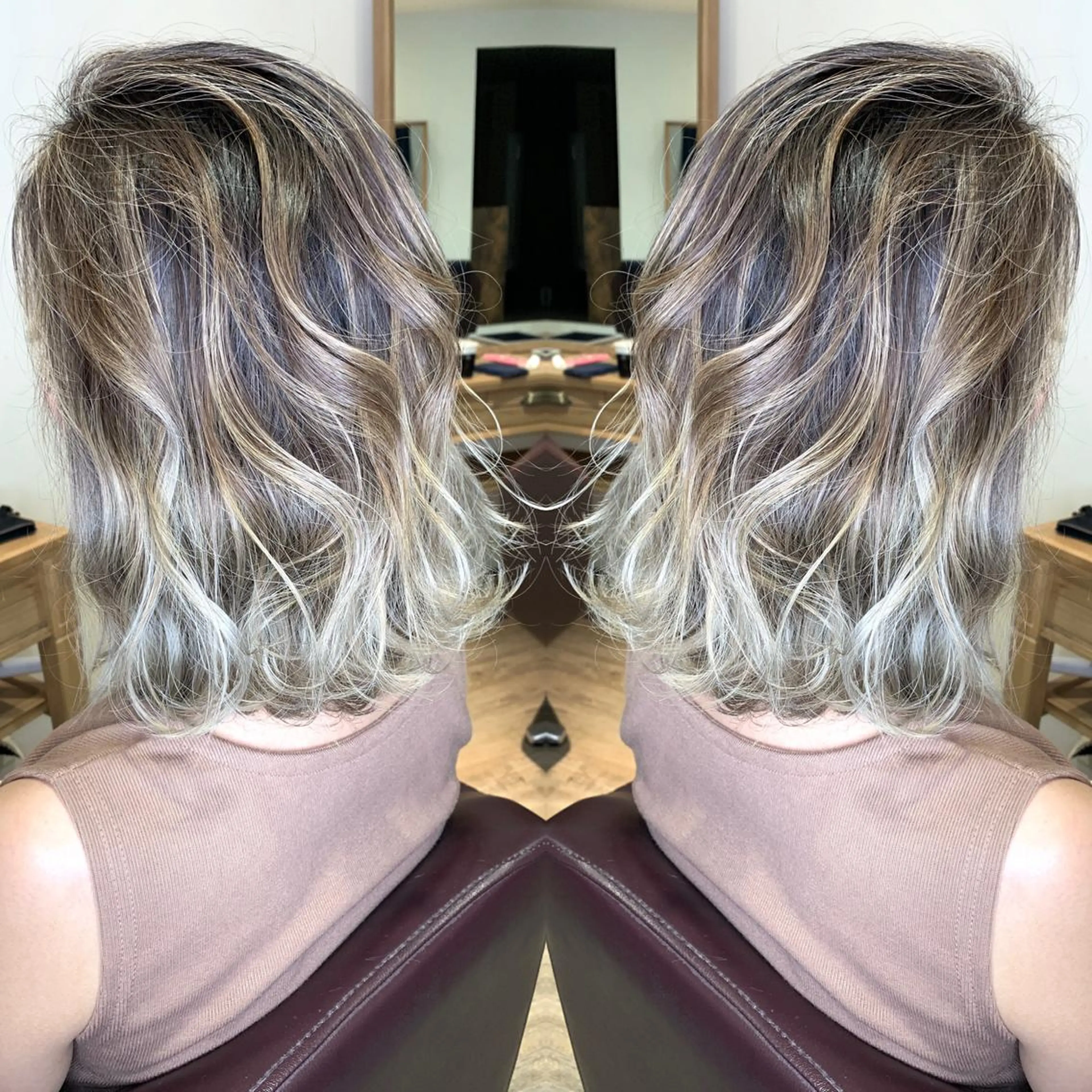 ミディアム カラー バレイヤージュ ハイライトカラー 外国人風カラー ハイライト レイヤーカット ヘアカラー トリートメント レイヤー/ウルフ ハイトーンhiroのヘアスタイル