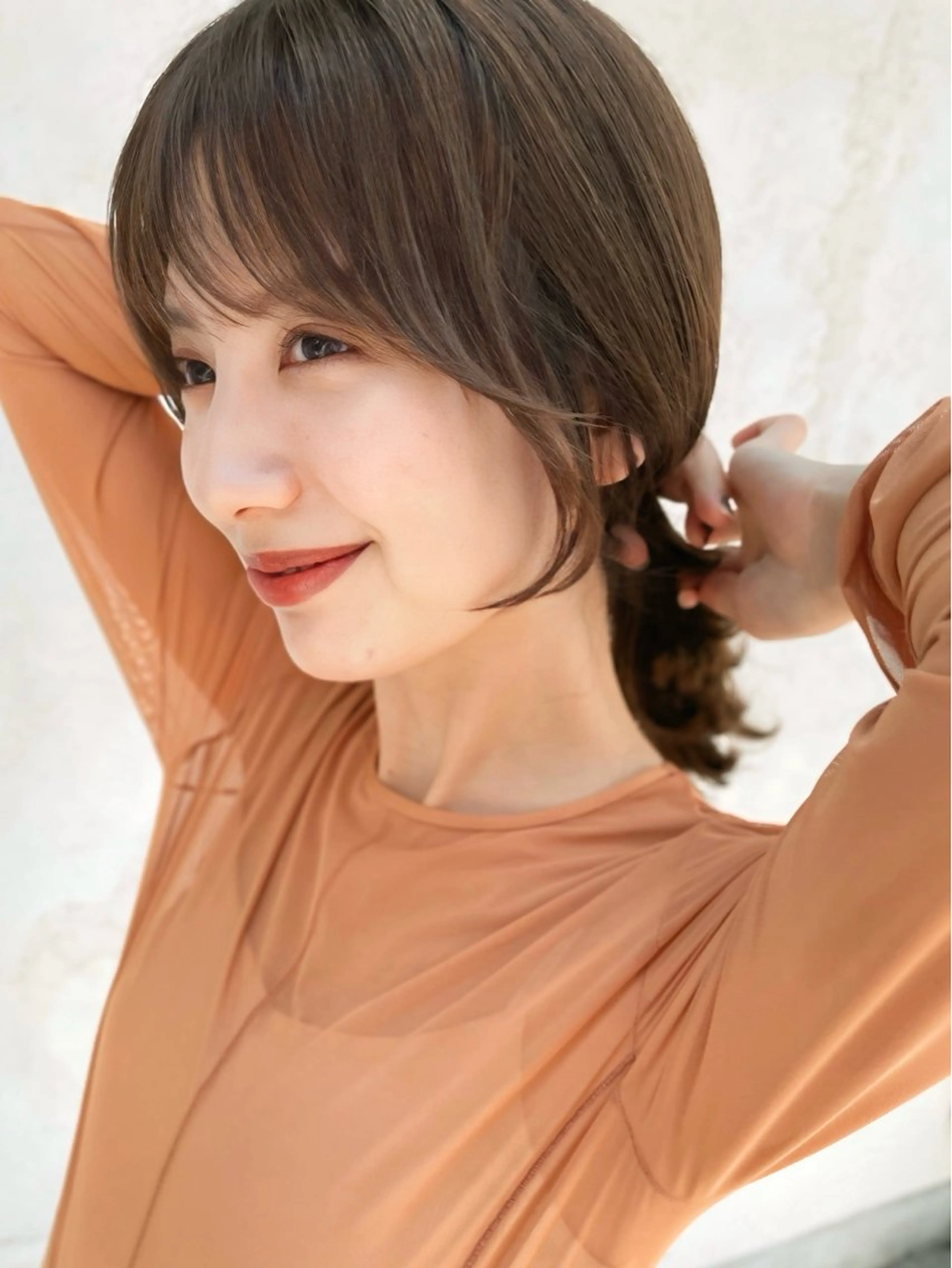 セミロング カット 縮毛矯正 結べるレイヤーボブ くびれLady表参道のヘアスタイル