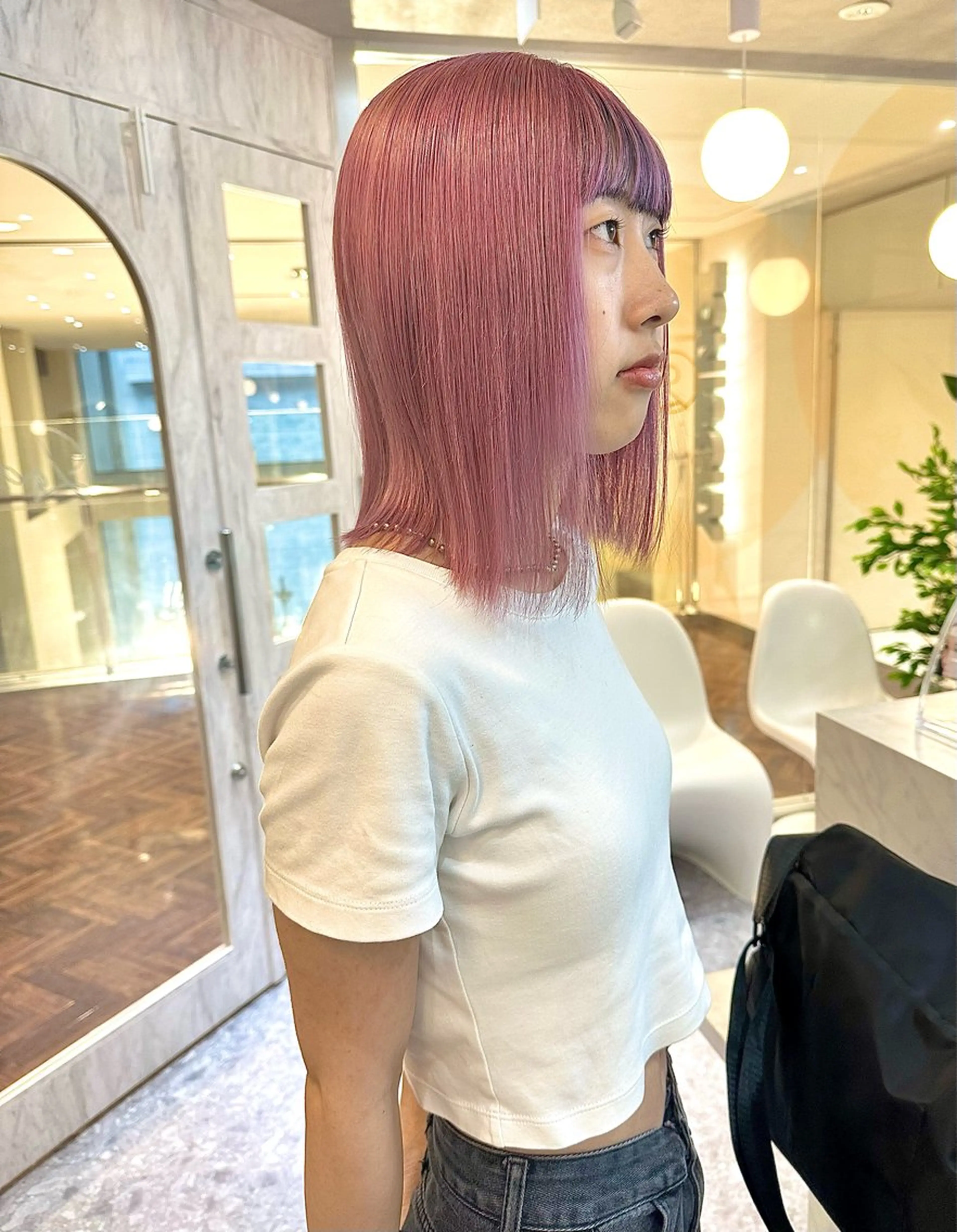 ミディアム カラー ピンクカラー ボブ ヘアカラー レイヤー/ボブ/ 顔周り/yukinaのヘアスタイル