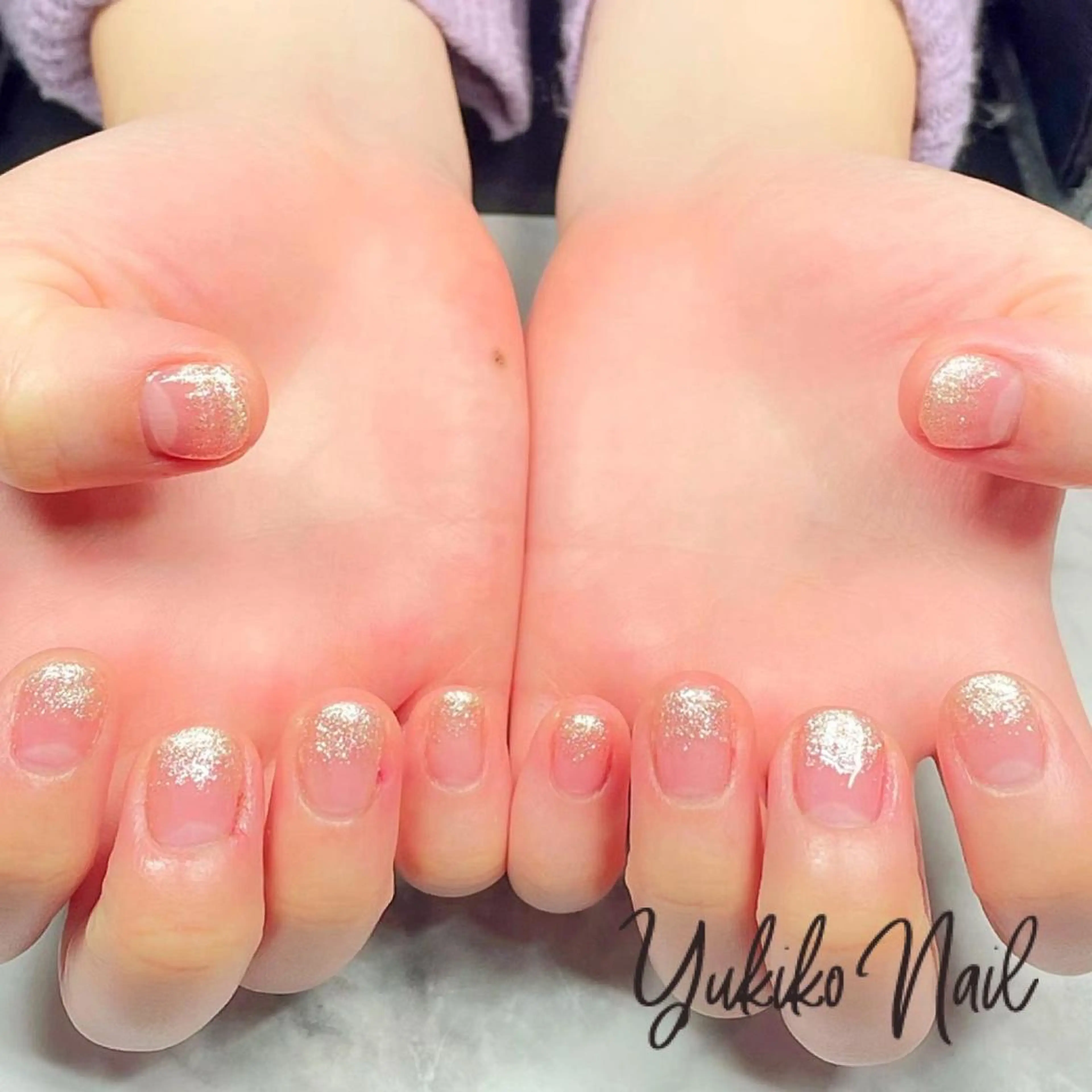 ネイル クリアネイル グラデーション ラメ(グリッター) ラメグラデーション ハンドネイル ユキコ ネイルのネイルデザイン