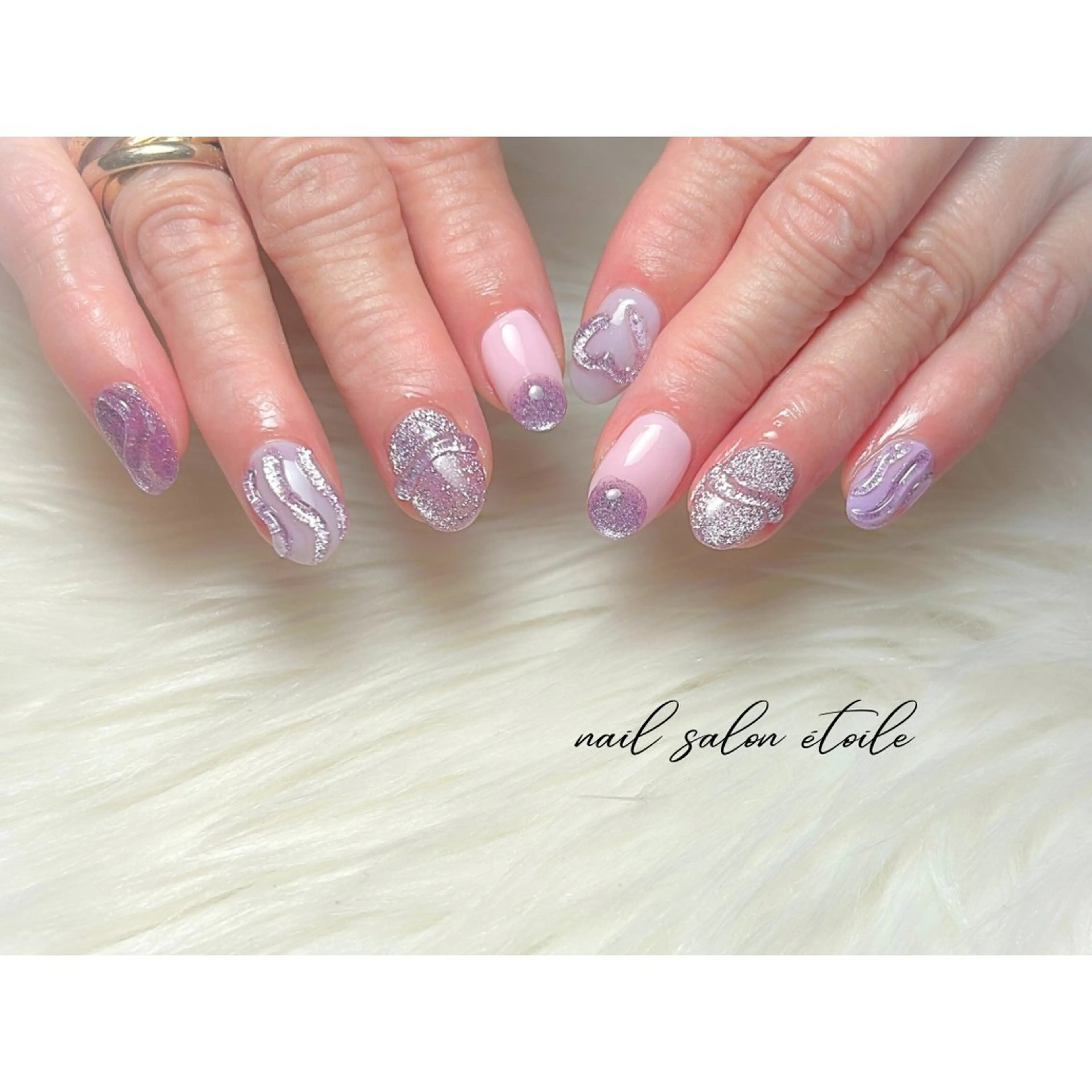 ネイル マグネットネイル ニュアンスネイル ピンク ぷっくりネイル パープル ハンドネイル nail salon étoileのネイルデザイン