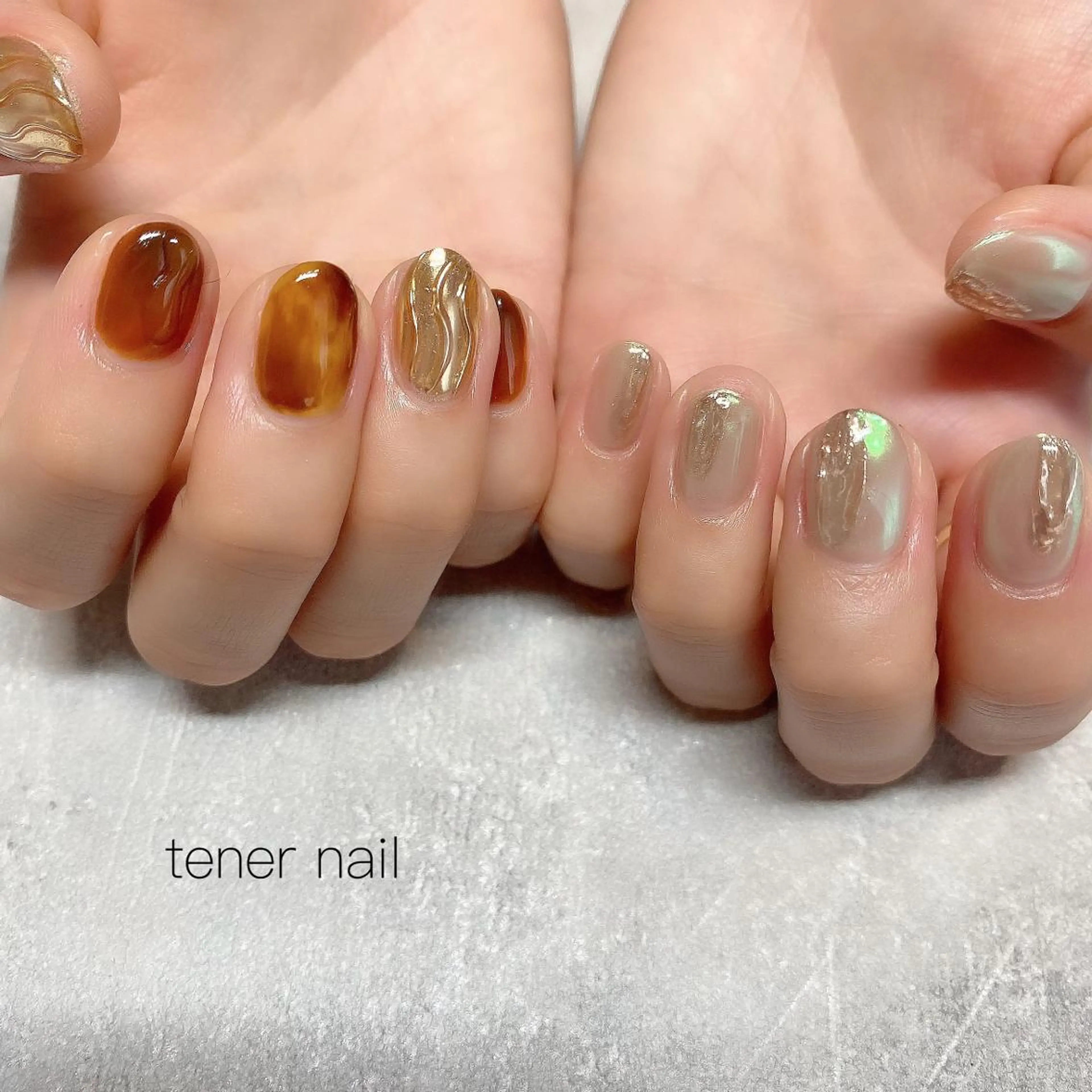 ネイル べっ甲ネイル ミラーネイル テネルネイル tener nailのネイルデザイン
