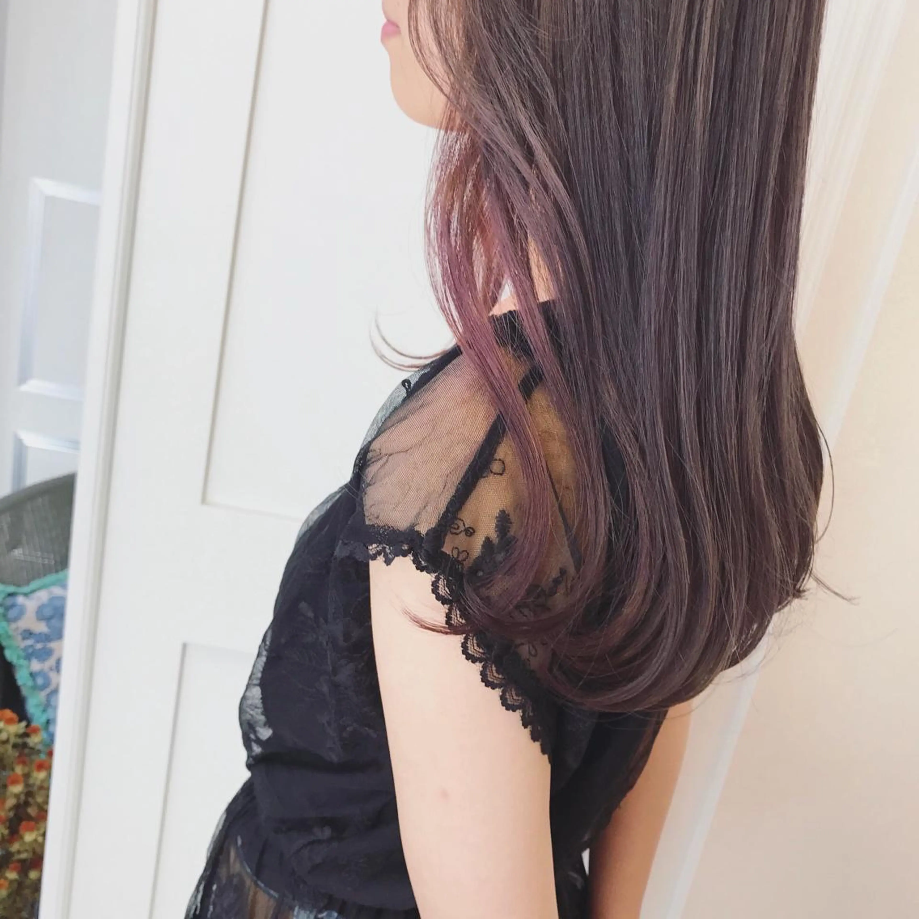 セミロング カラー アッシュ インナーカラー ラベンダーカラー ラベンダーアッシュ ピンクカラー HARUNA/ミセス 大人ショートヘアのヘアスタイル