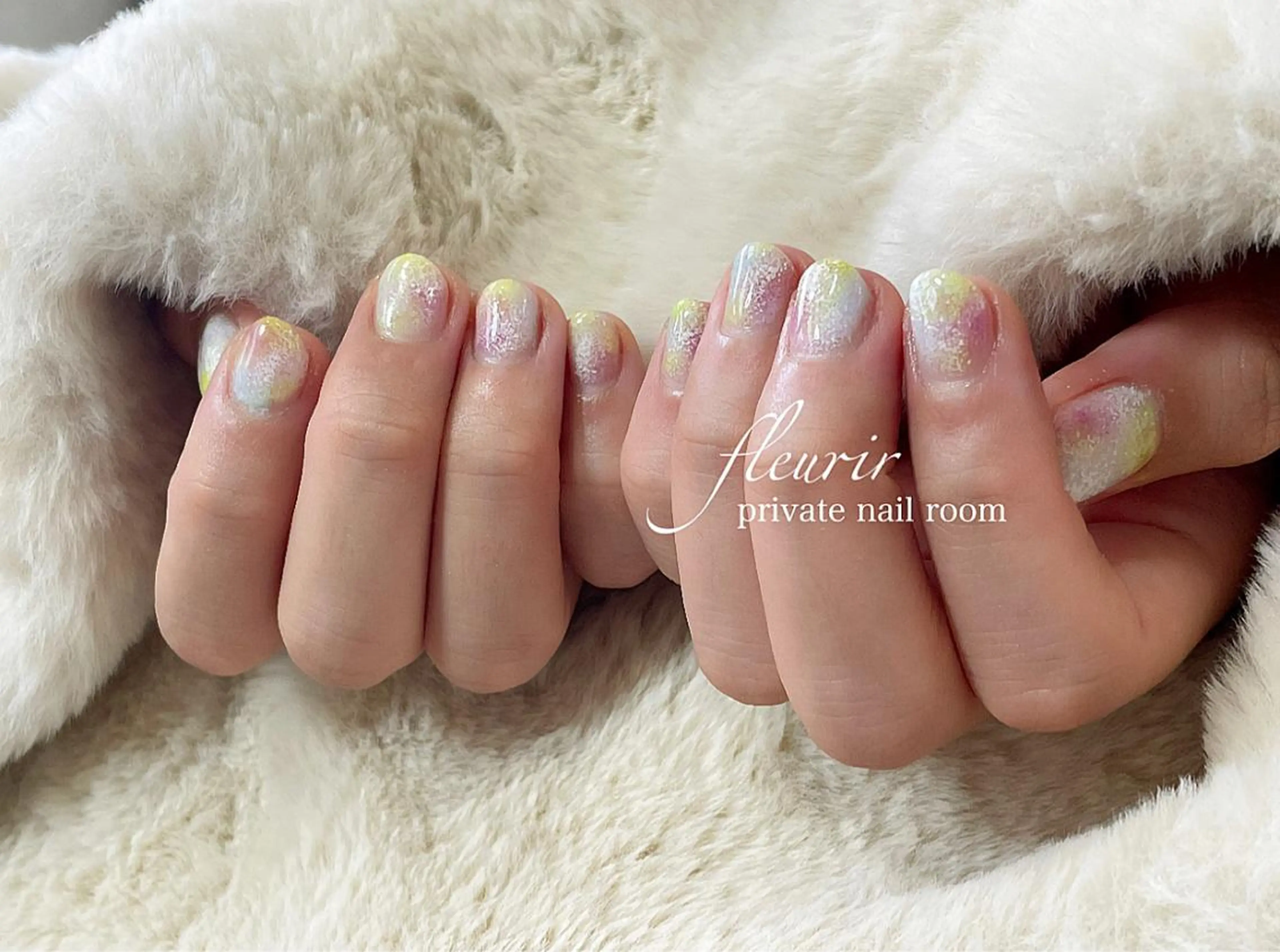 ネイル アートネイル ブルー パステルネイル パープル 黄色 フルリール 【プライベートサロンのネイルデザイン