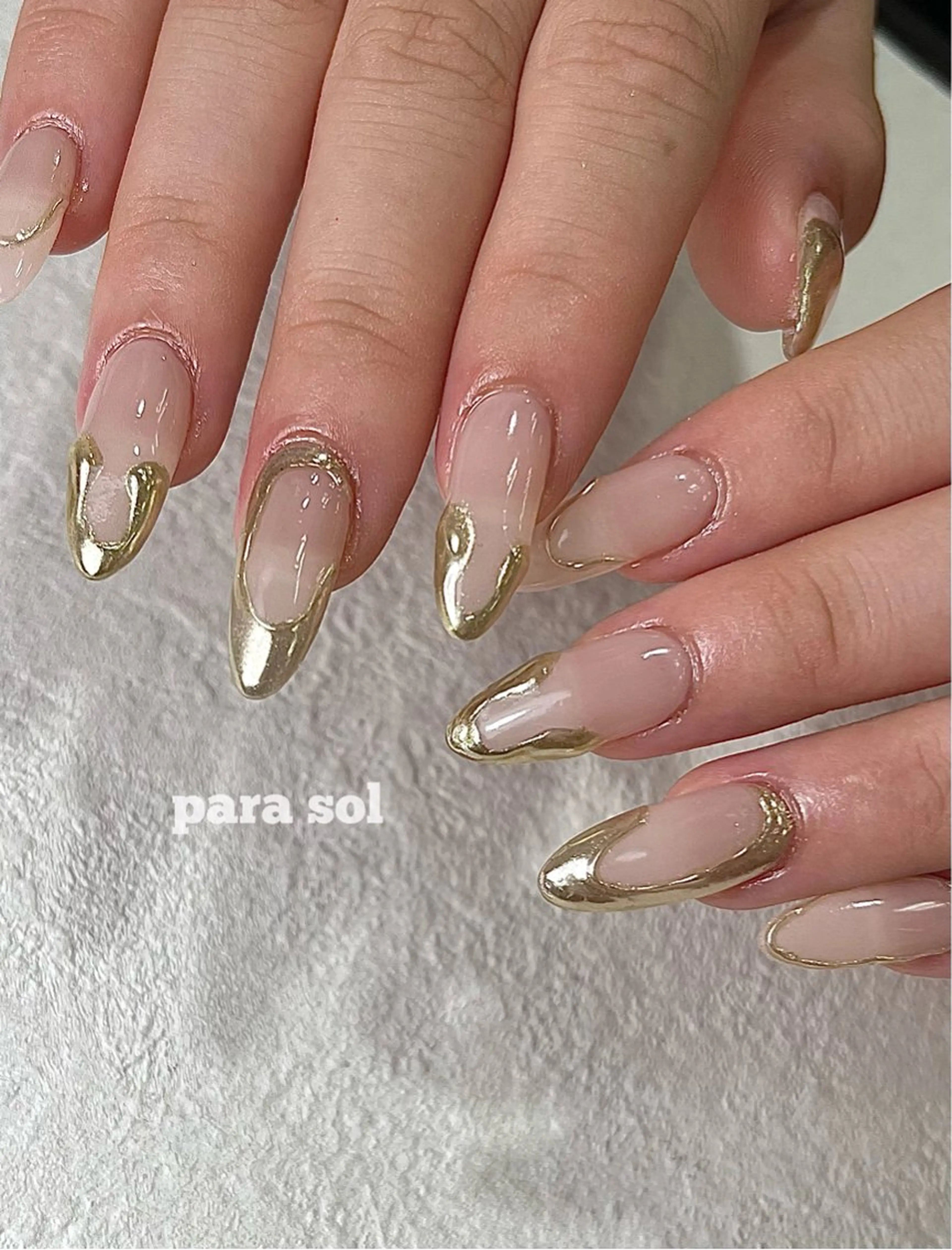 ネイル アートネイル ジェルネイル ゴールド ロングネイル ミラーネイル ハンドネイル Para Sol nail　Maoのネイルデザイン