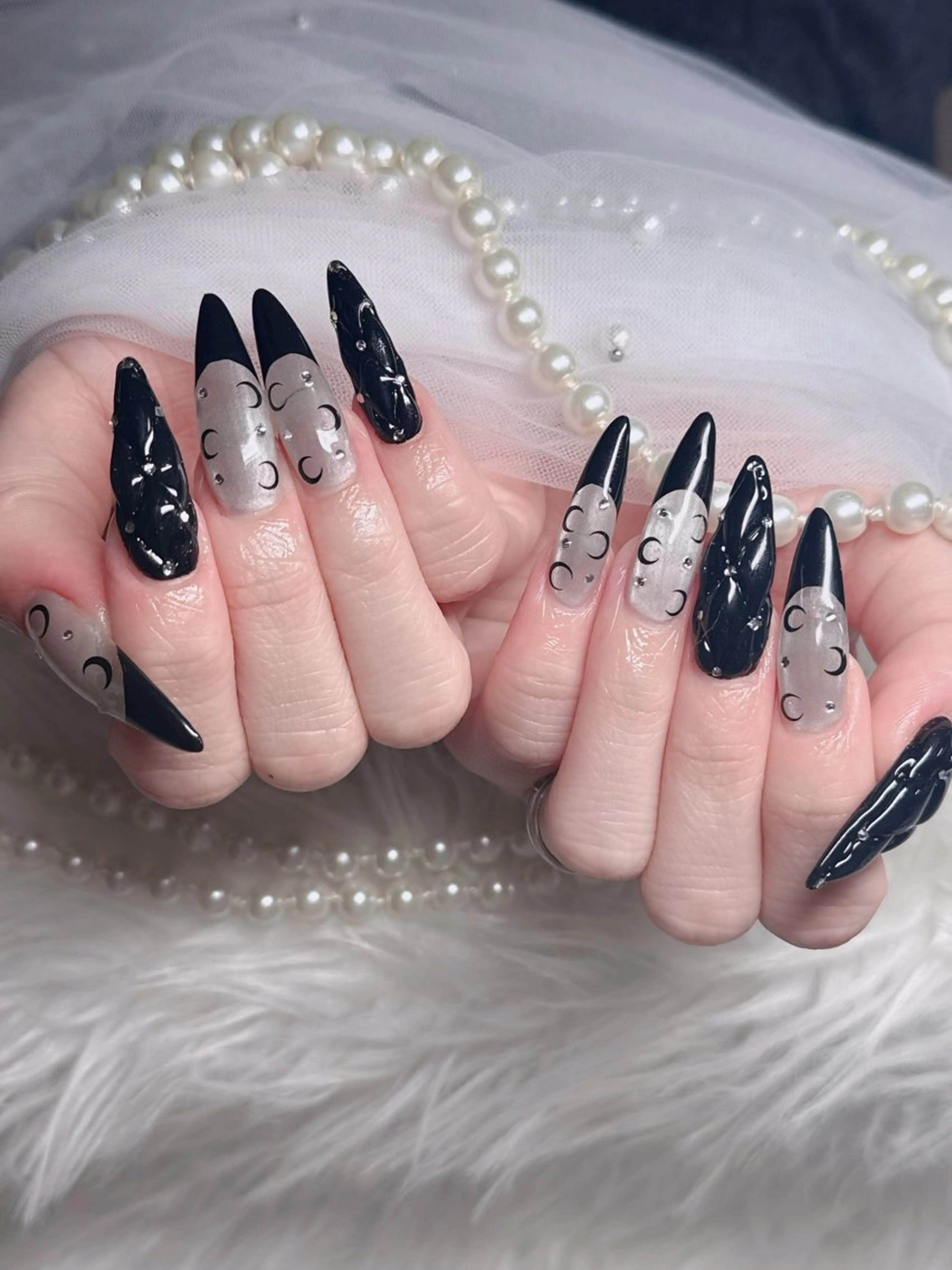 ネイル アートネイル ボルドー フレンチネイル ジェルネイル 氷ネイル・うるうるネイル ハンドネイル H.baby Nail Salonのネイルデザイン