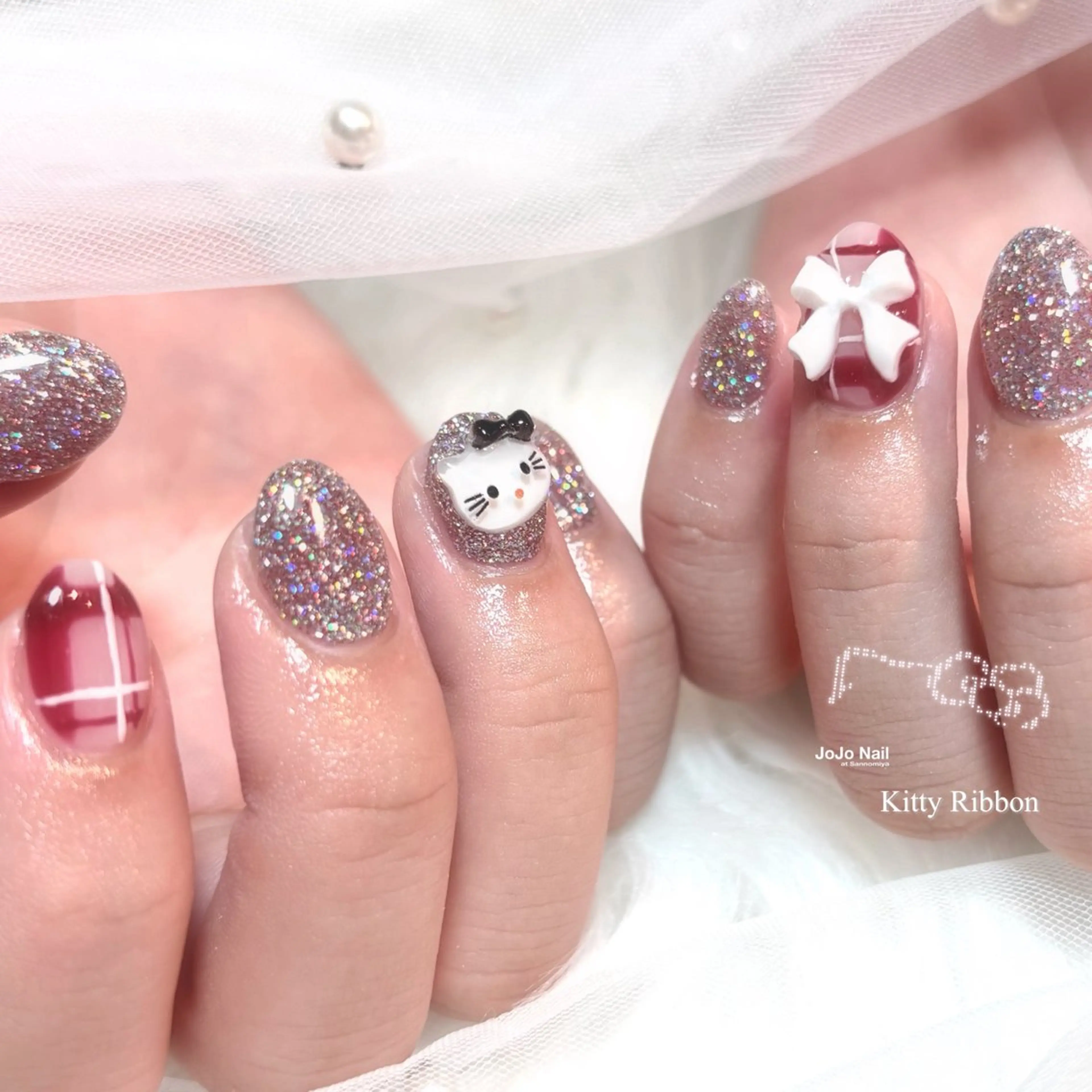 ネイル リボン ハンドネイル SERINA.K /JOJO@三宮のネイルデザイン