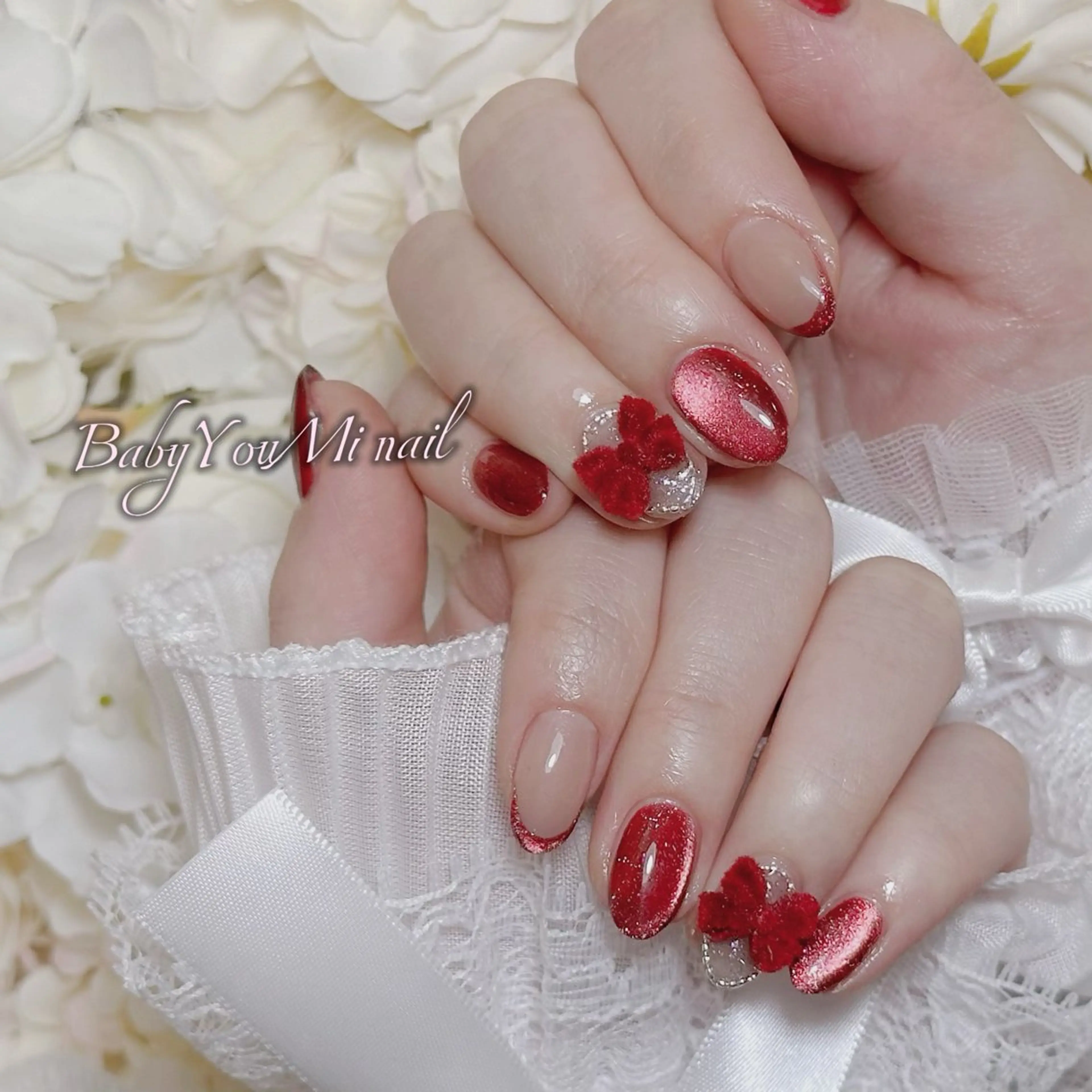 ネイル オーロラネイル 成人式 フットネイル フレンチネイル ジェルネイル Oomiya 服部のネイルデザイン