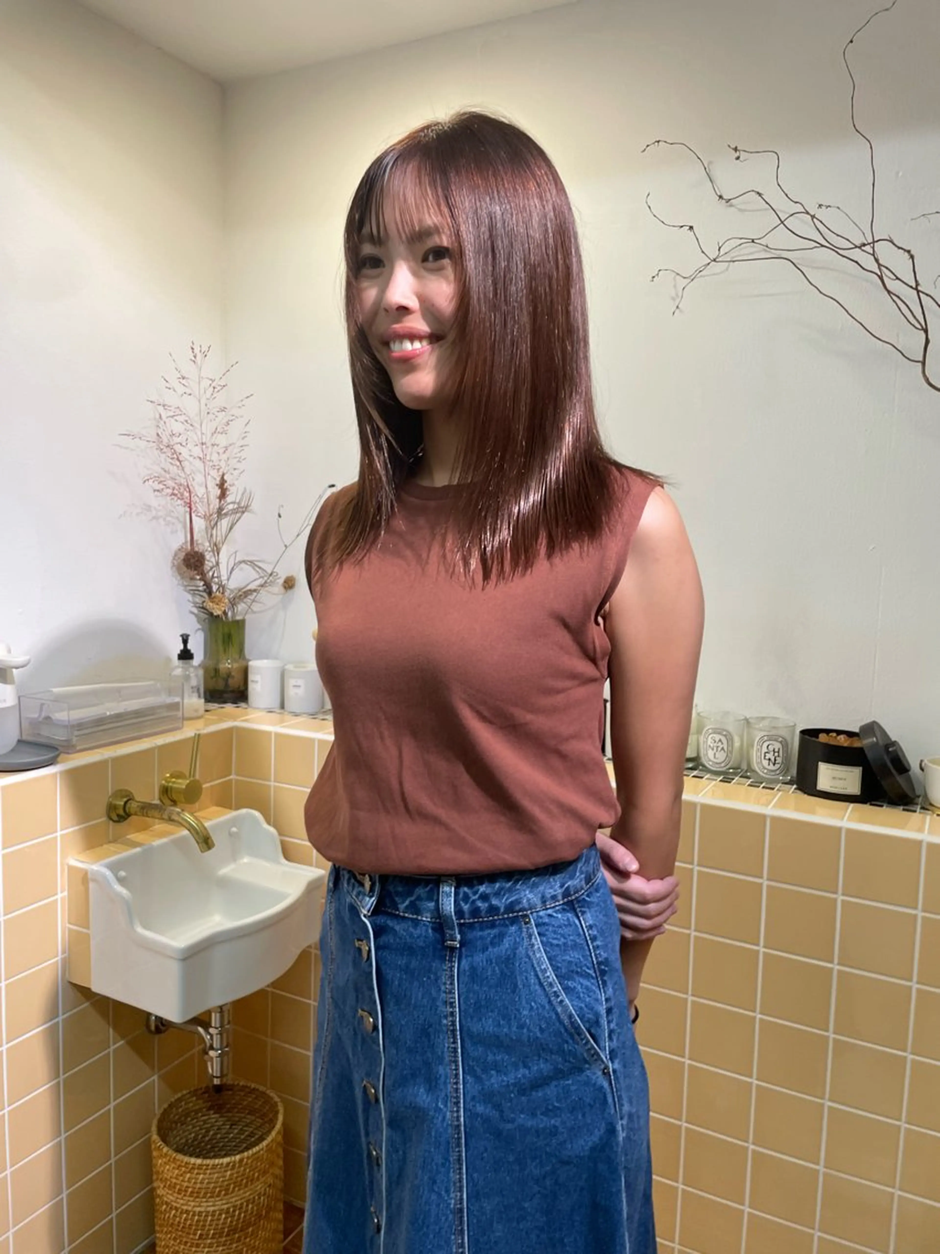 セミロング ヘアカラー sakura🌸 レイヤー/韓国ヘアのヘアスタイル