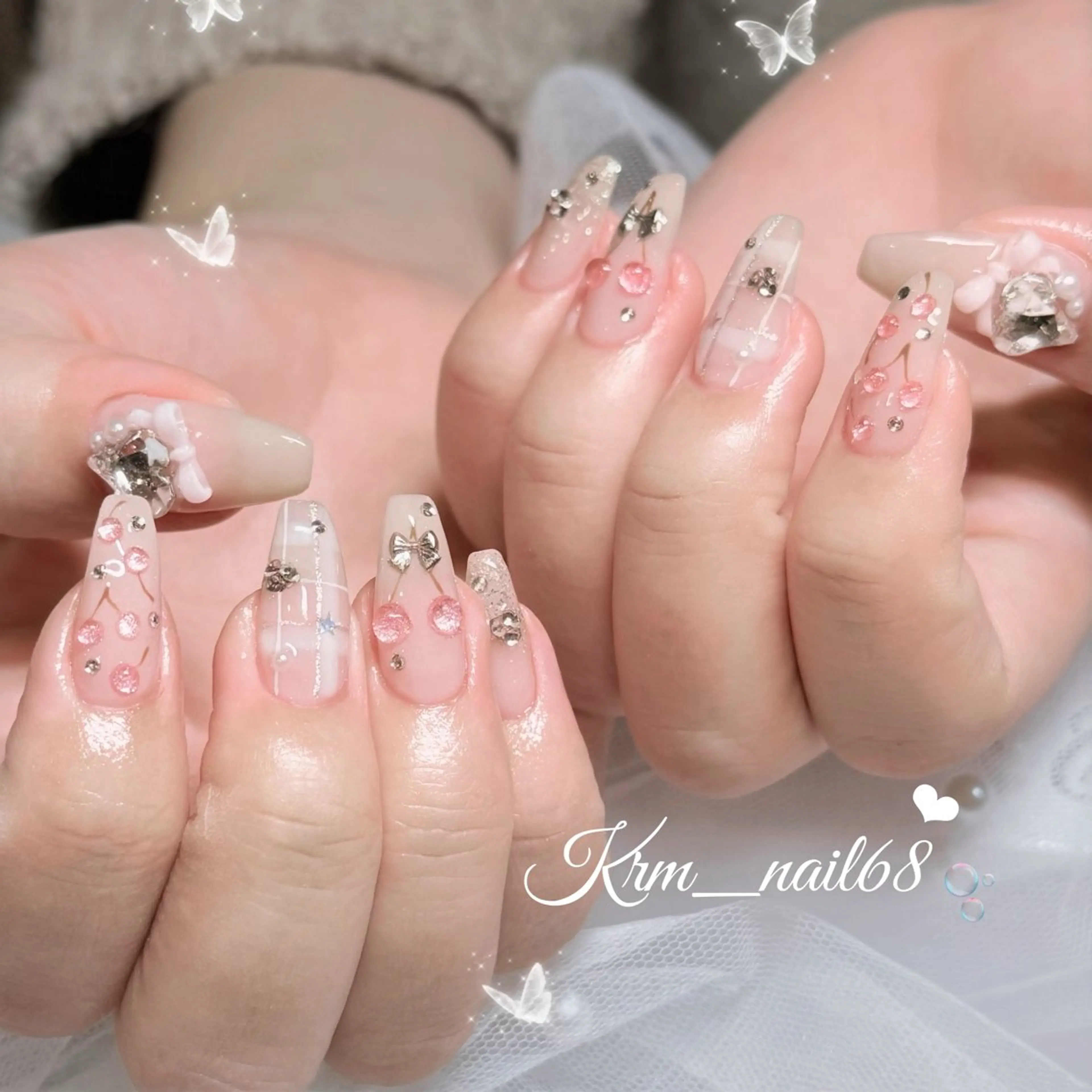 ネイル ハート リボン ワンホンネイル ハンドネイル Karen 新宿のネイルデザイン