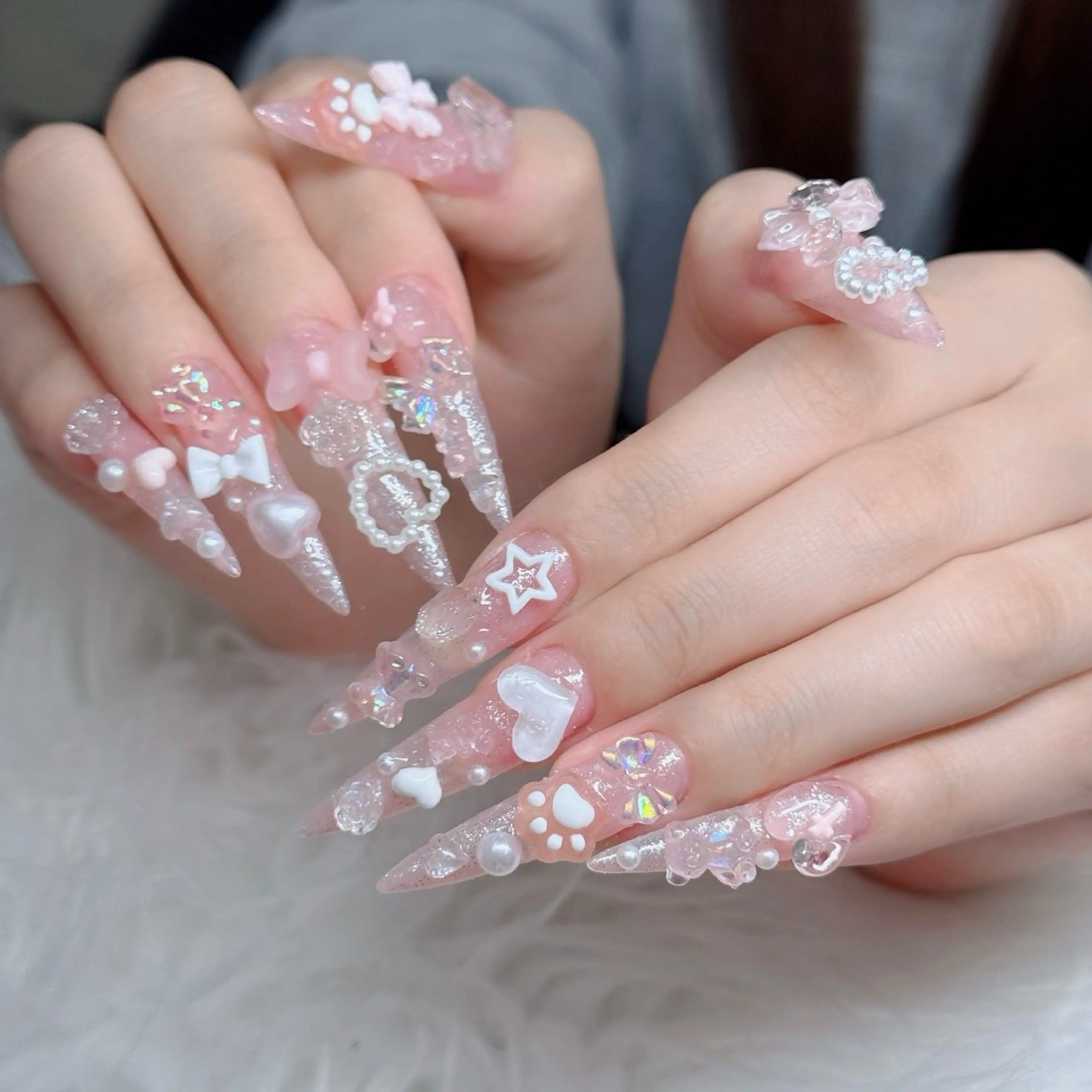 ネイル ロングネイル マグネットネイル リボン 夏ネイル スーパーロングネイル Hani Nail XUKAのネイルデザイン