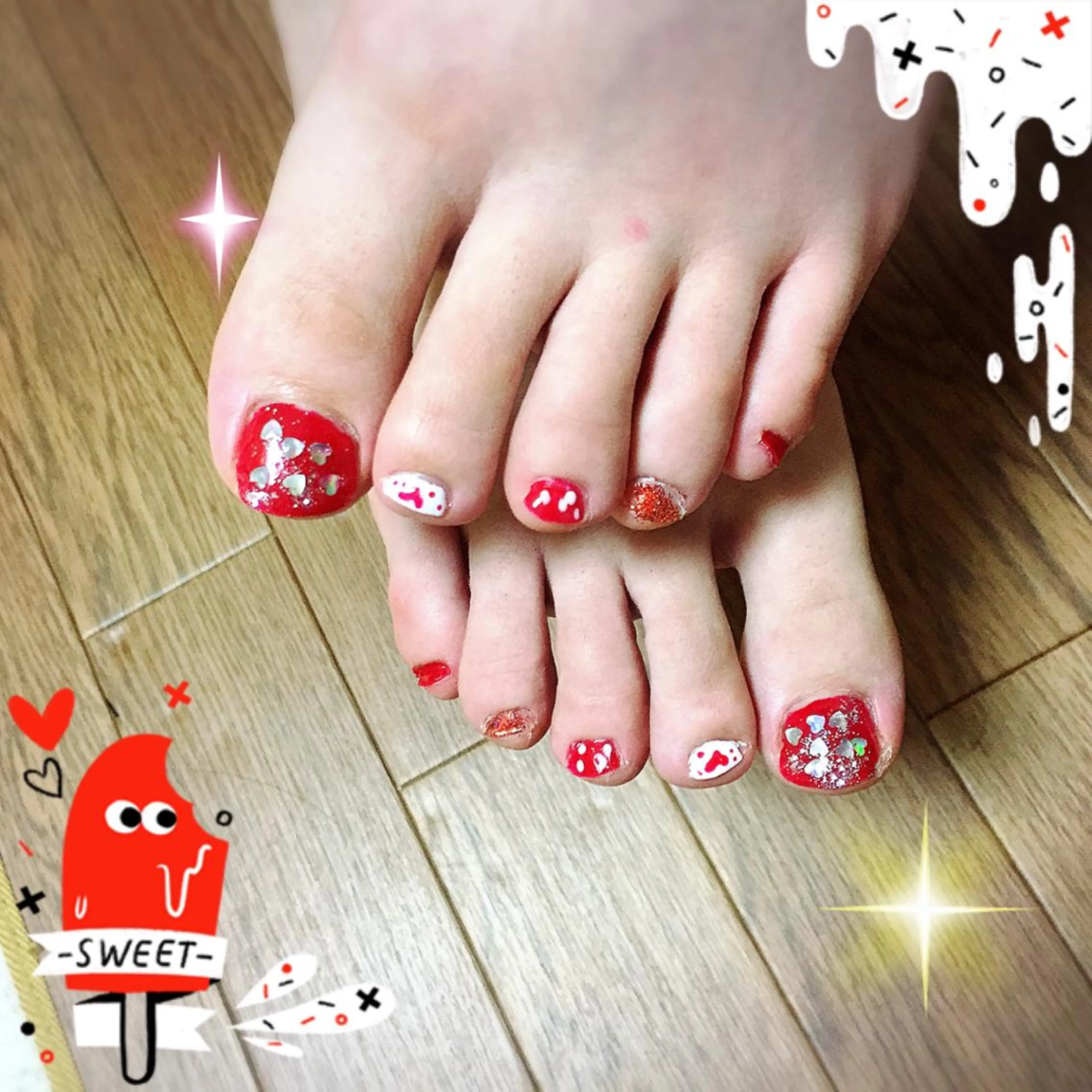 ネイル フットネイル ハート 赤色 HFケアサロン NOBUKOのエステ・リラクイメージ