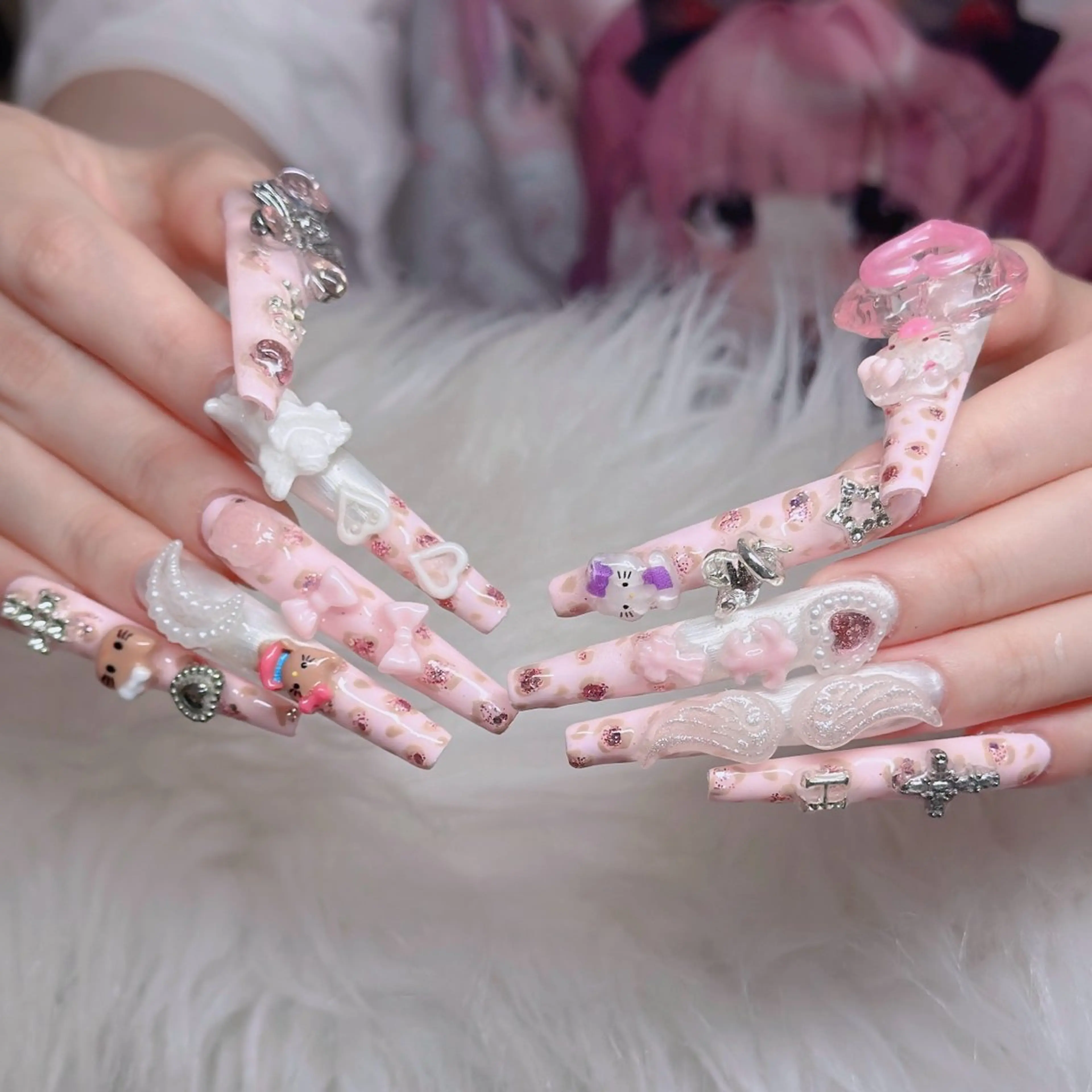 ネイル ロングネイル マグネットネイル リボン 夏ネイル スーパーロングネイル ハンドネイル Hani Nail XUKAのネイルデザイン