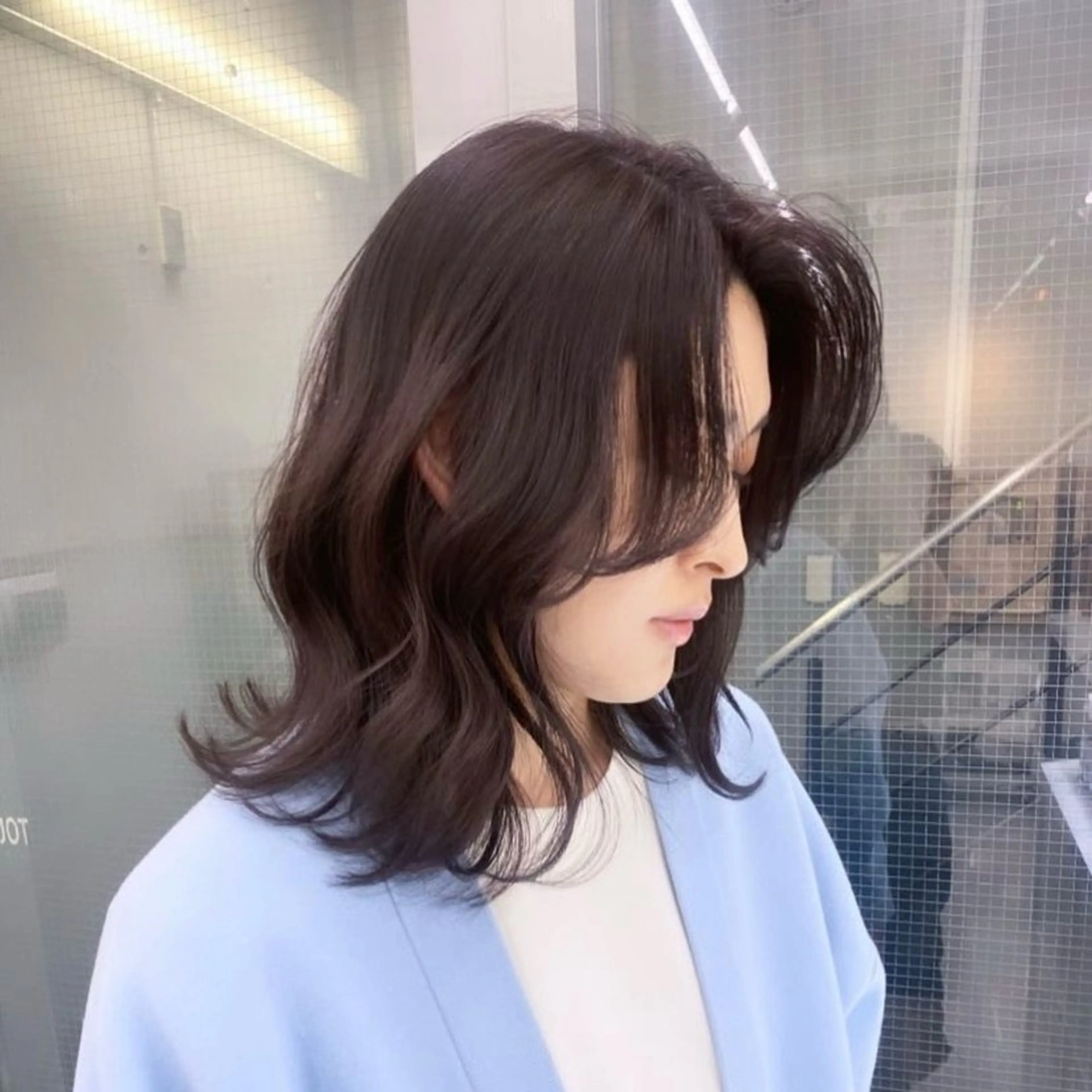 ミディアム カラー アッシュ ベージュカラー 黒髪 ブルーカラー ブルーブラック ヘアカラー トリートメント ヘアセット 透明感/韓国風 🤍moeka🤍のヘアスタイル