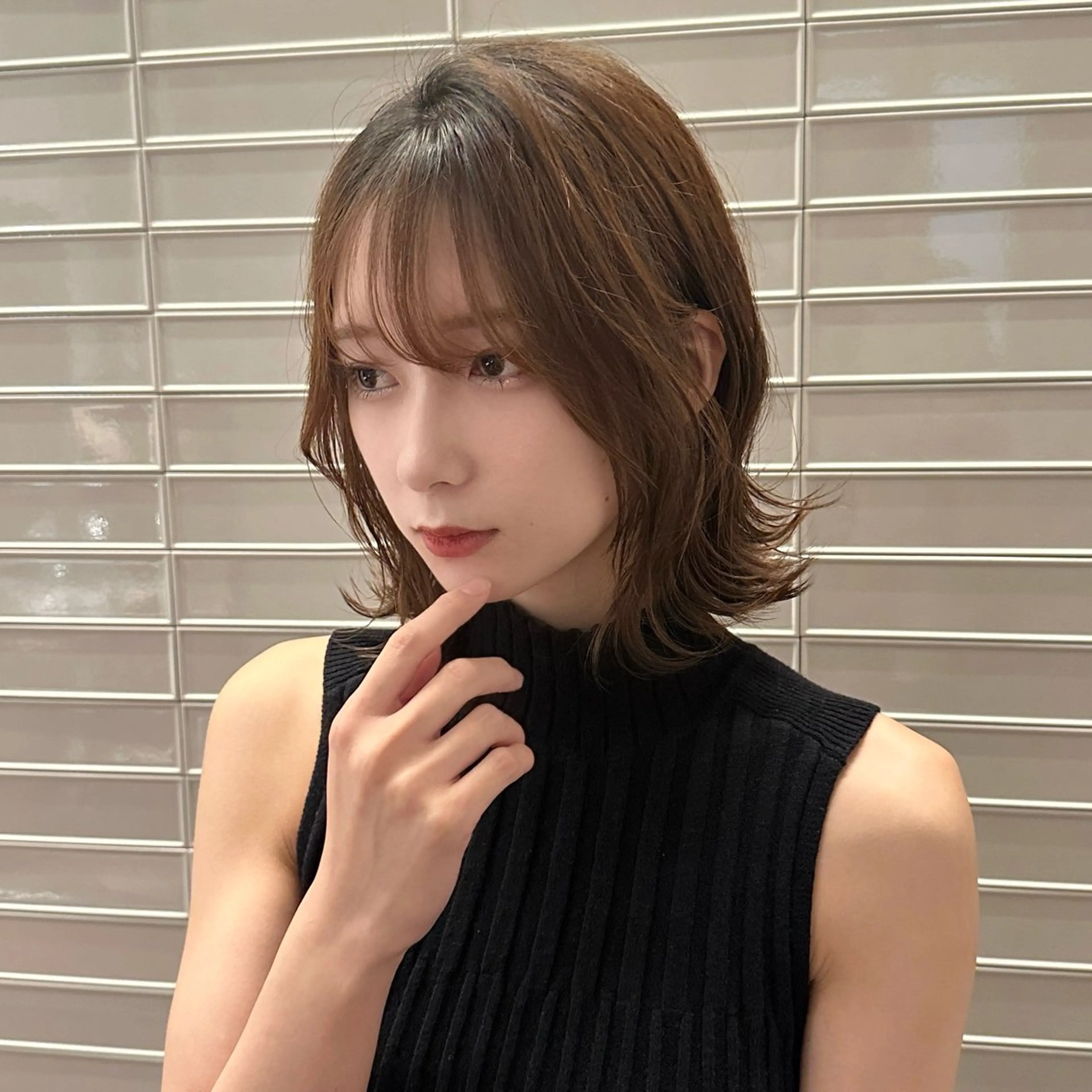 ミディアム カラー カット ヘアカラー トリートメント 💎小顔前髪&髪質 改善カラー💎片桐のヘアスタイル