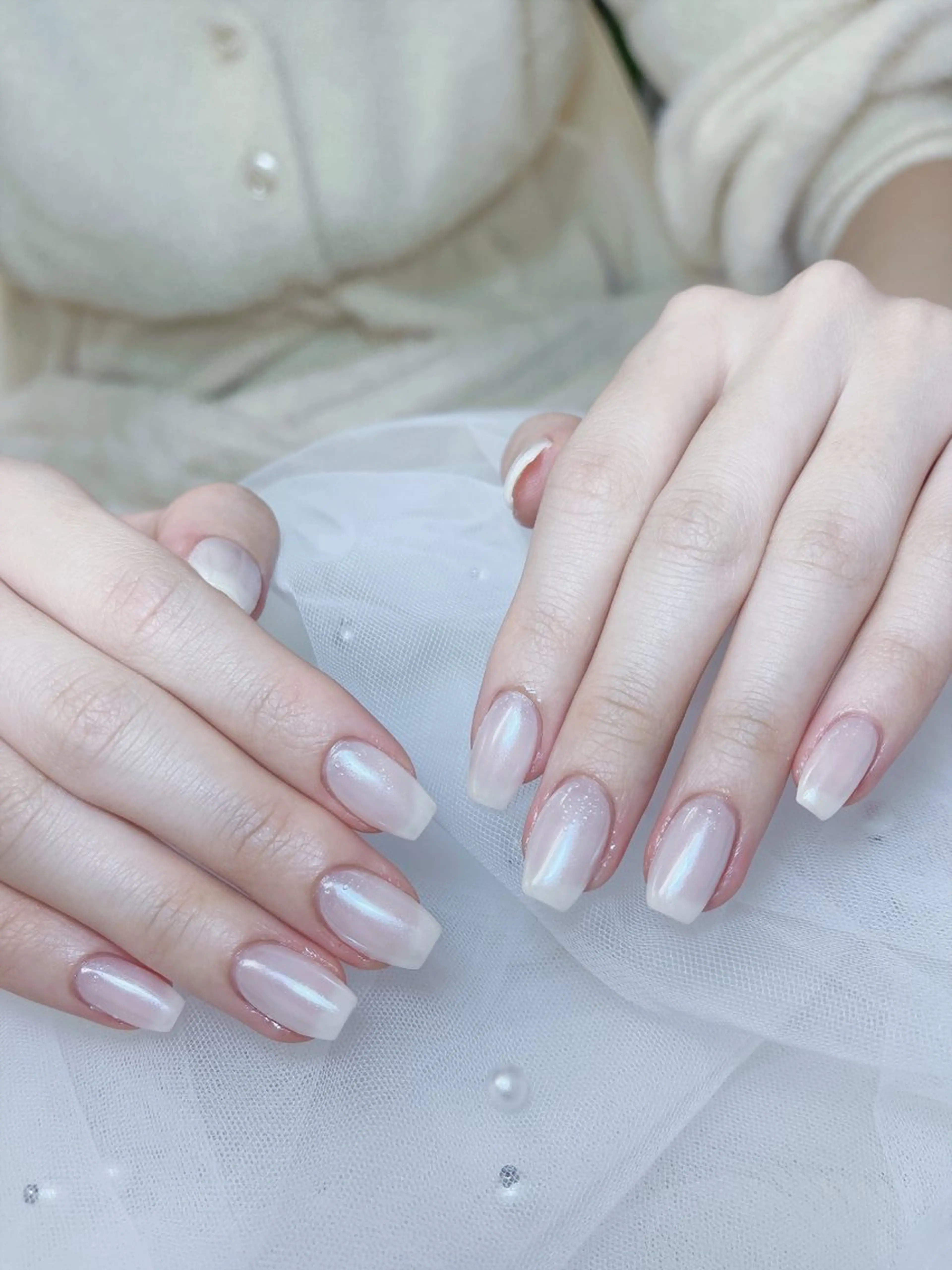 ネイル チークネイル フレンチネイル グラデーション キラキラネイル 韓国ネイル ハンドネイル DUO   MI nail salonのネイルデザイン