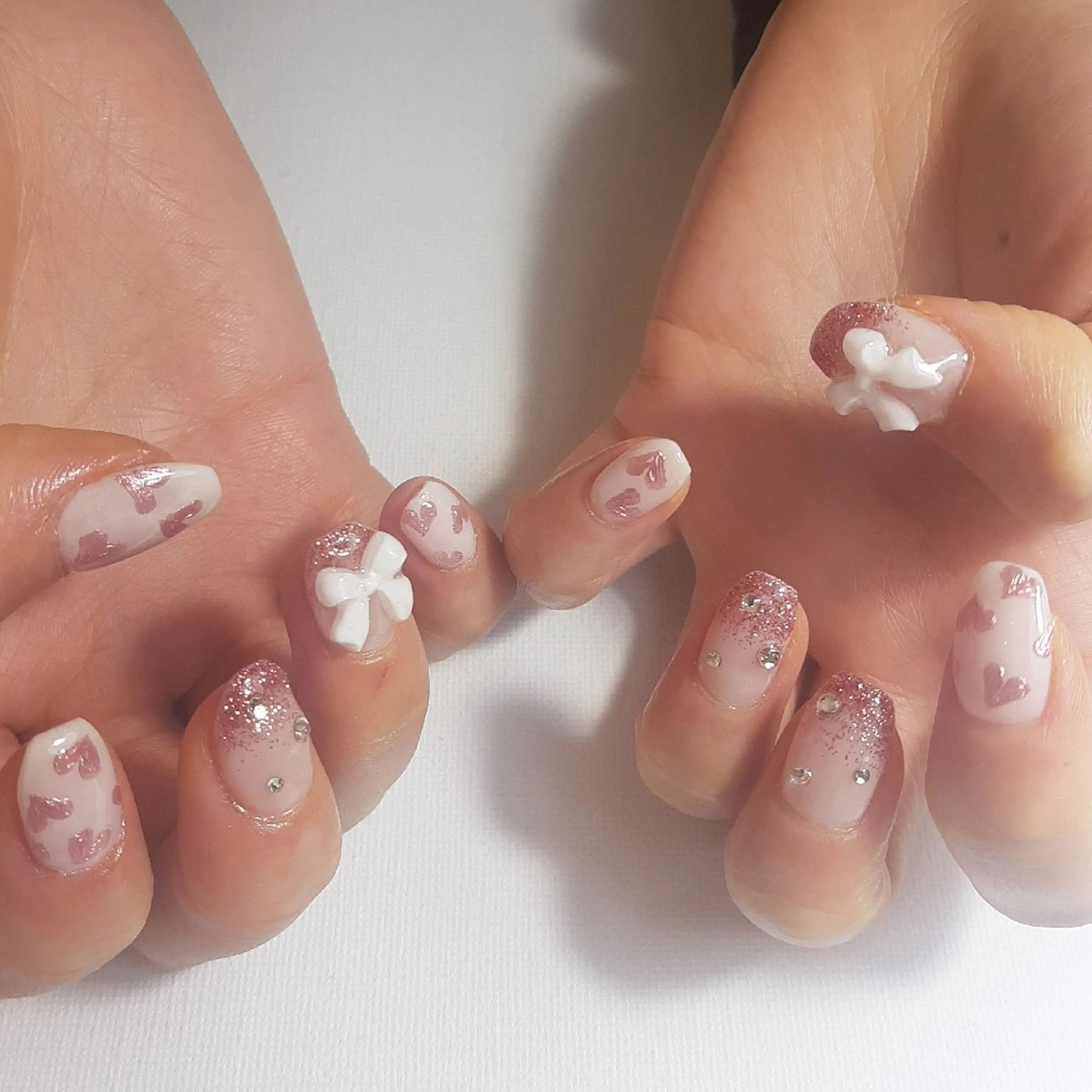 ネイル ジェルネイル ハート 持ち込み リボン ショートネイル ハンドネイル owlnail /持込みデザイン専門のネイルデザイン