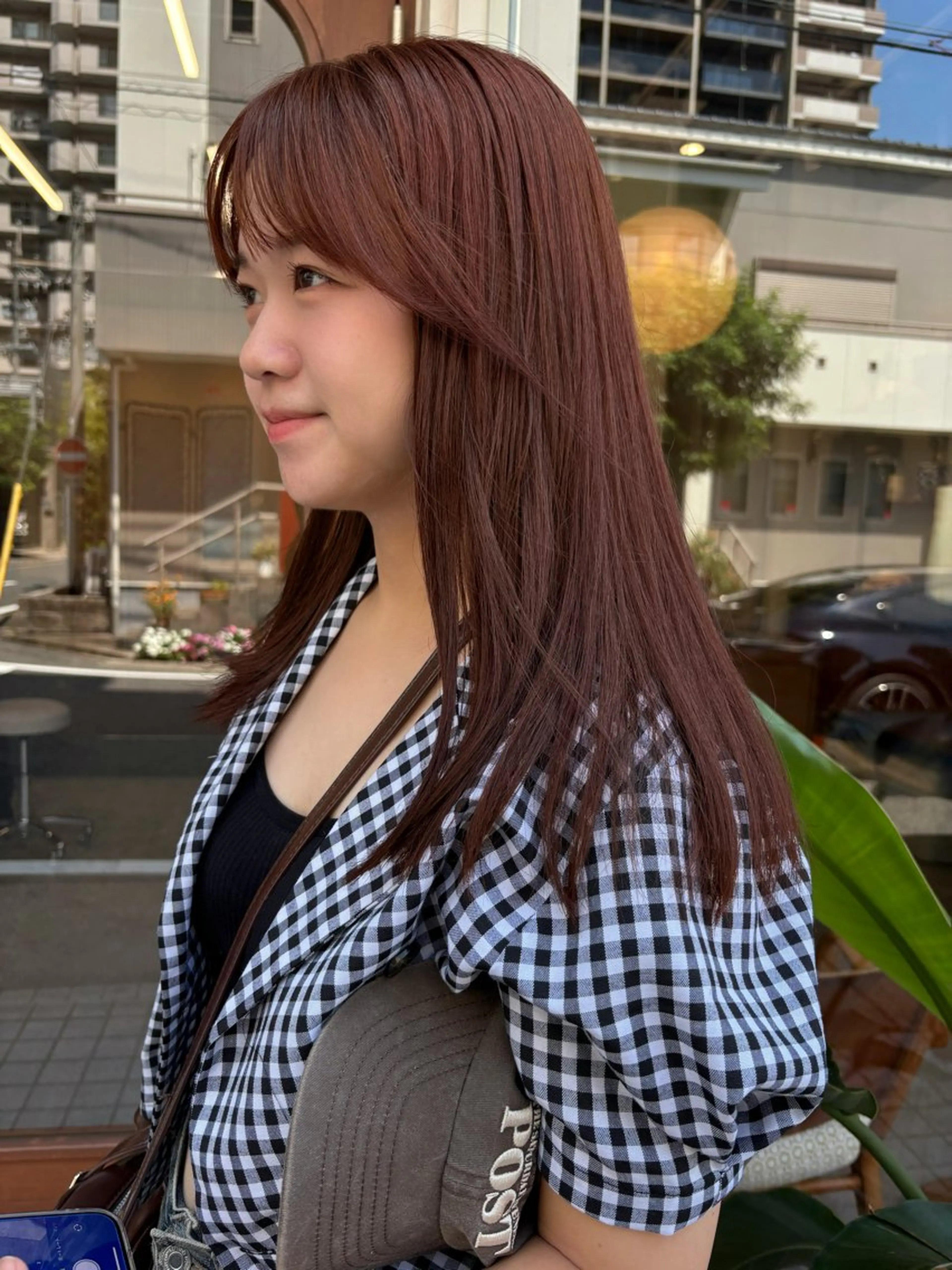 セミロング カラー オレンジ ヘアカラー 永田 愛莉のヘアスタイル