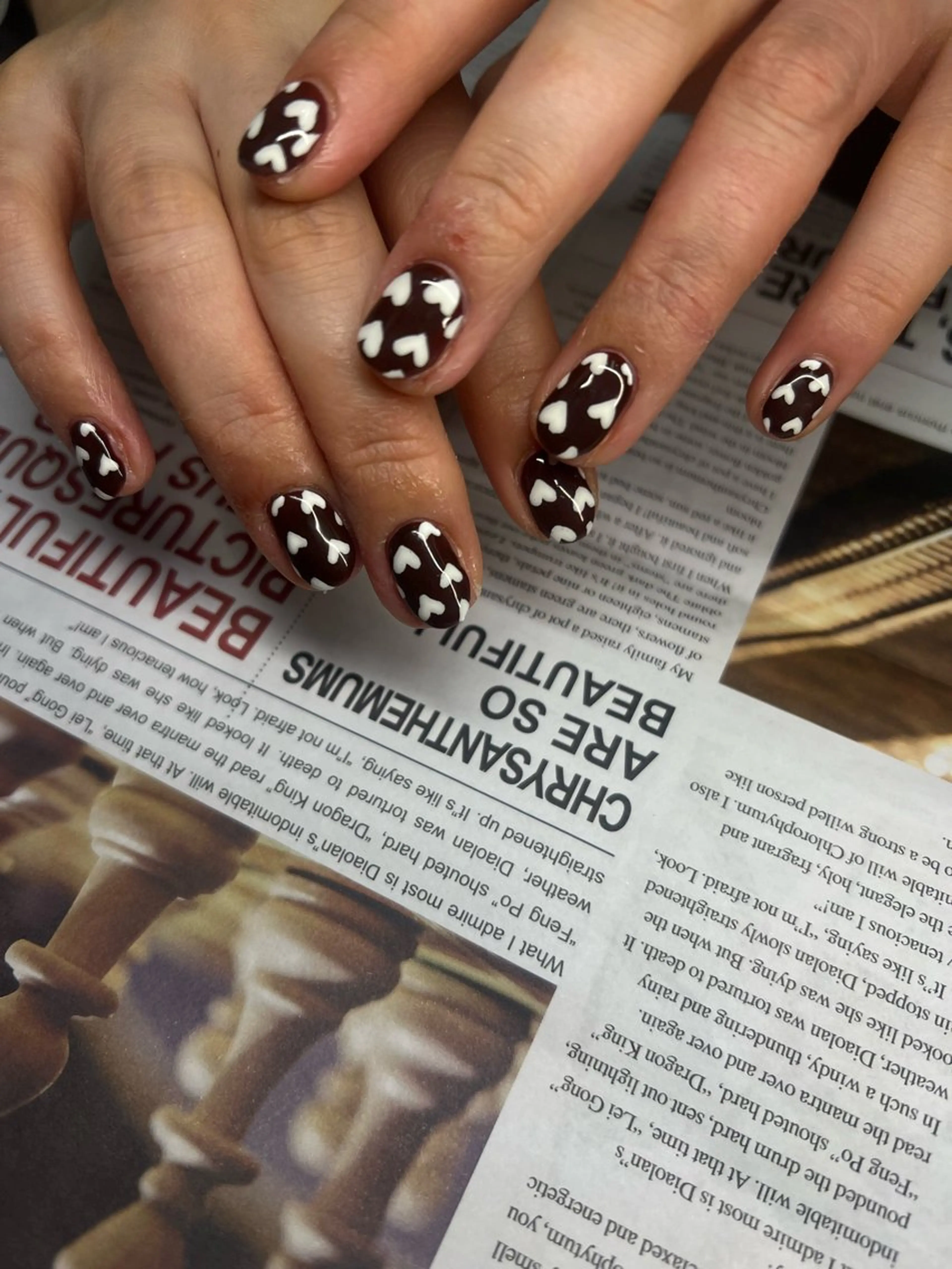 ネイル ブラウン ハート 韓国ネイル ロングネイル ショートネイル ハンドネイル Luann nail Sakiのネイルデザイン