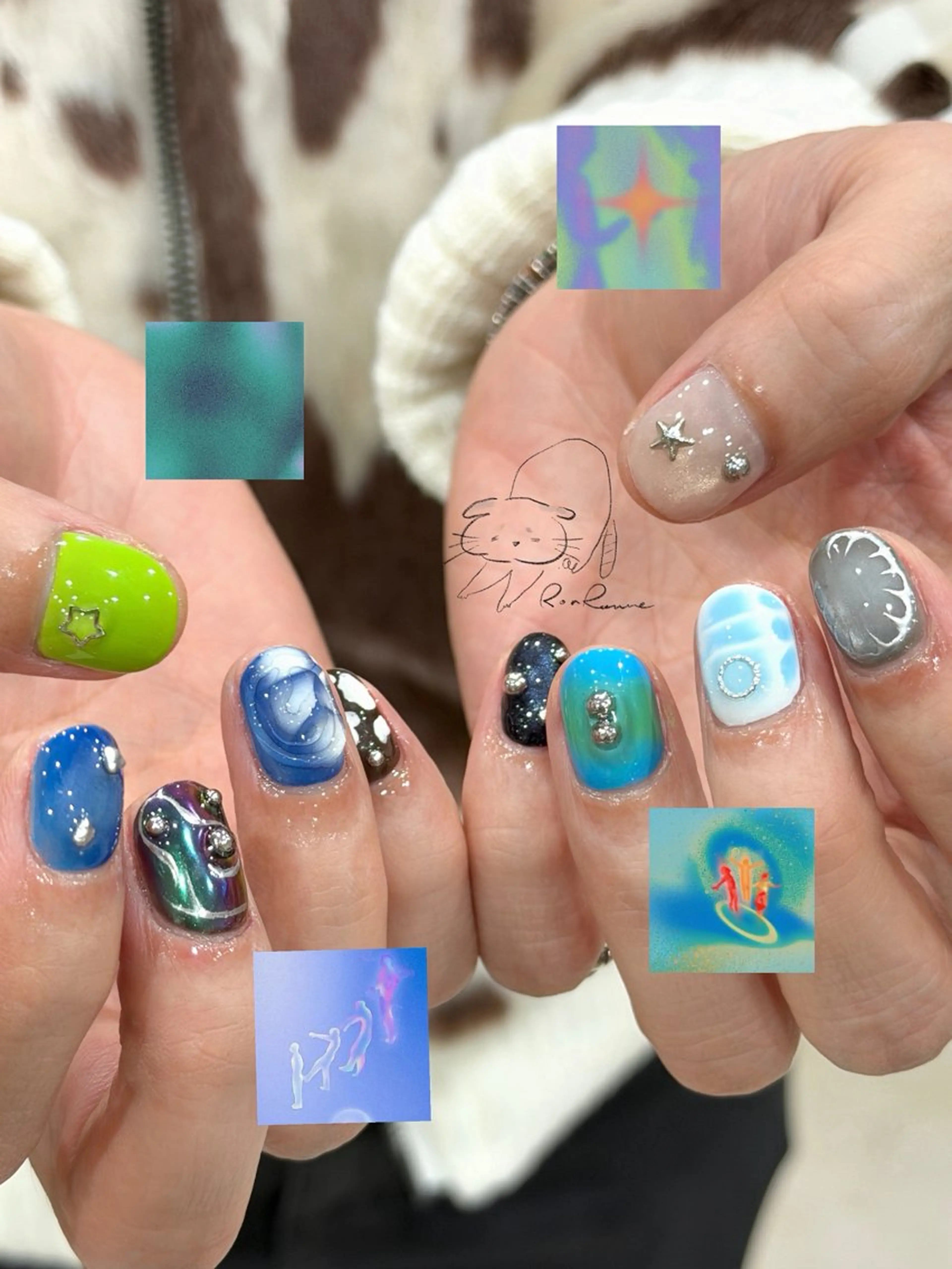 ネイル オーロラネイル 長さ出し フレンチネイル ジェルネイル ミラーネイル ハンドネイル Cho Artネイル所属・ronronne .のネイルデザイン