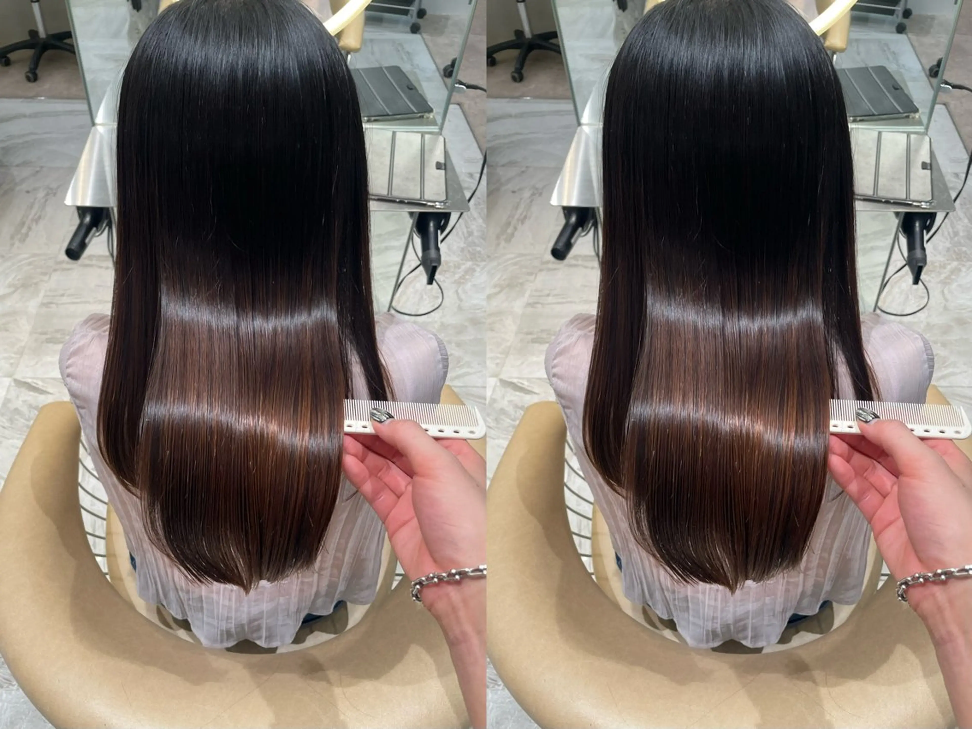 ロング 縮毛矯正 ゆらんちょ/ブリーチ 無w/縮毛矯正/暖色のヘアスタイル