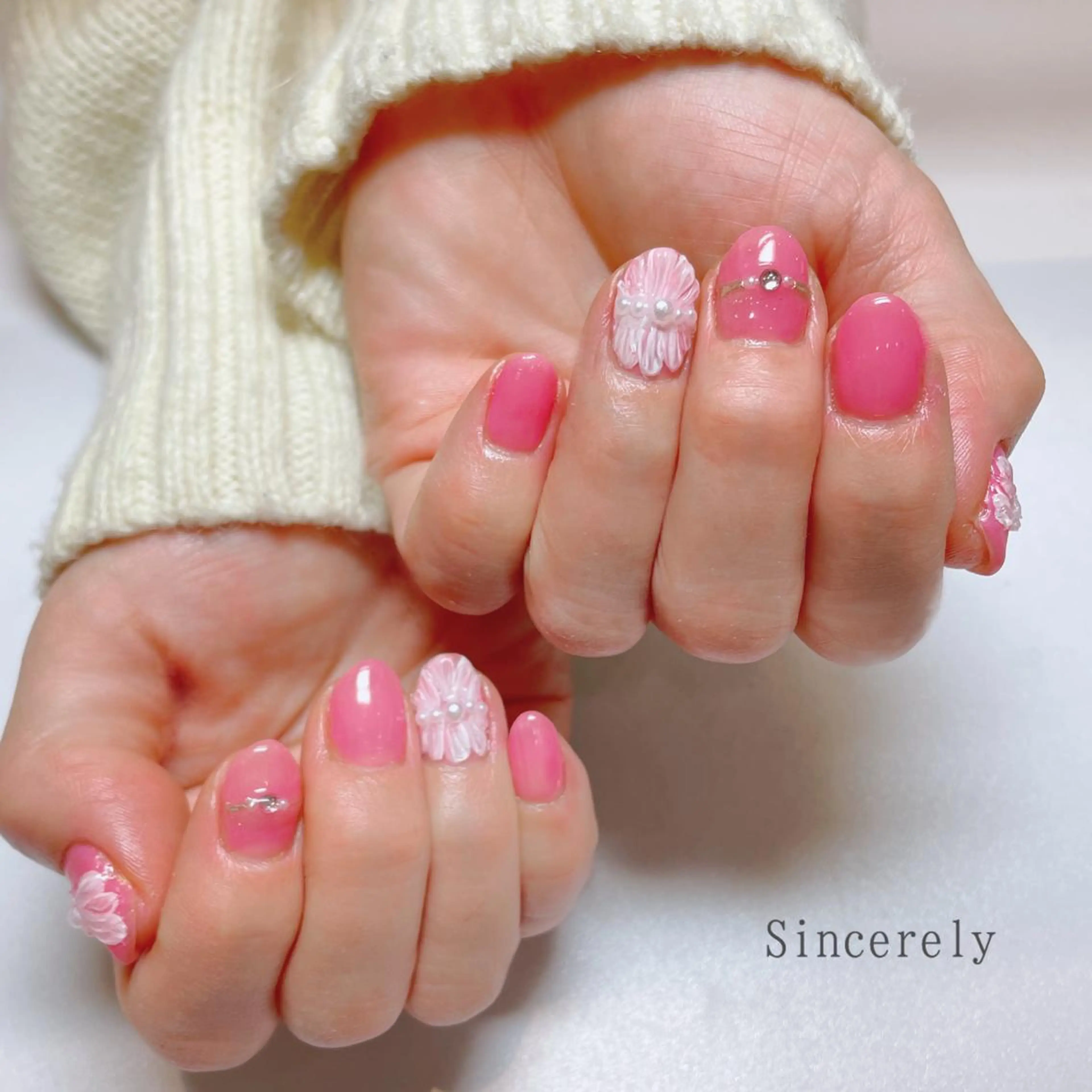 ネイル フラワーネイル レース ピンク シンプルネイル SINCERELY シンシアリー🌈のネイルデザイン