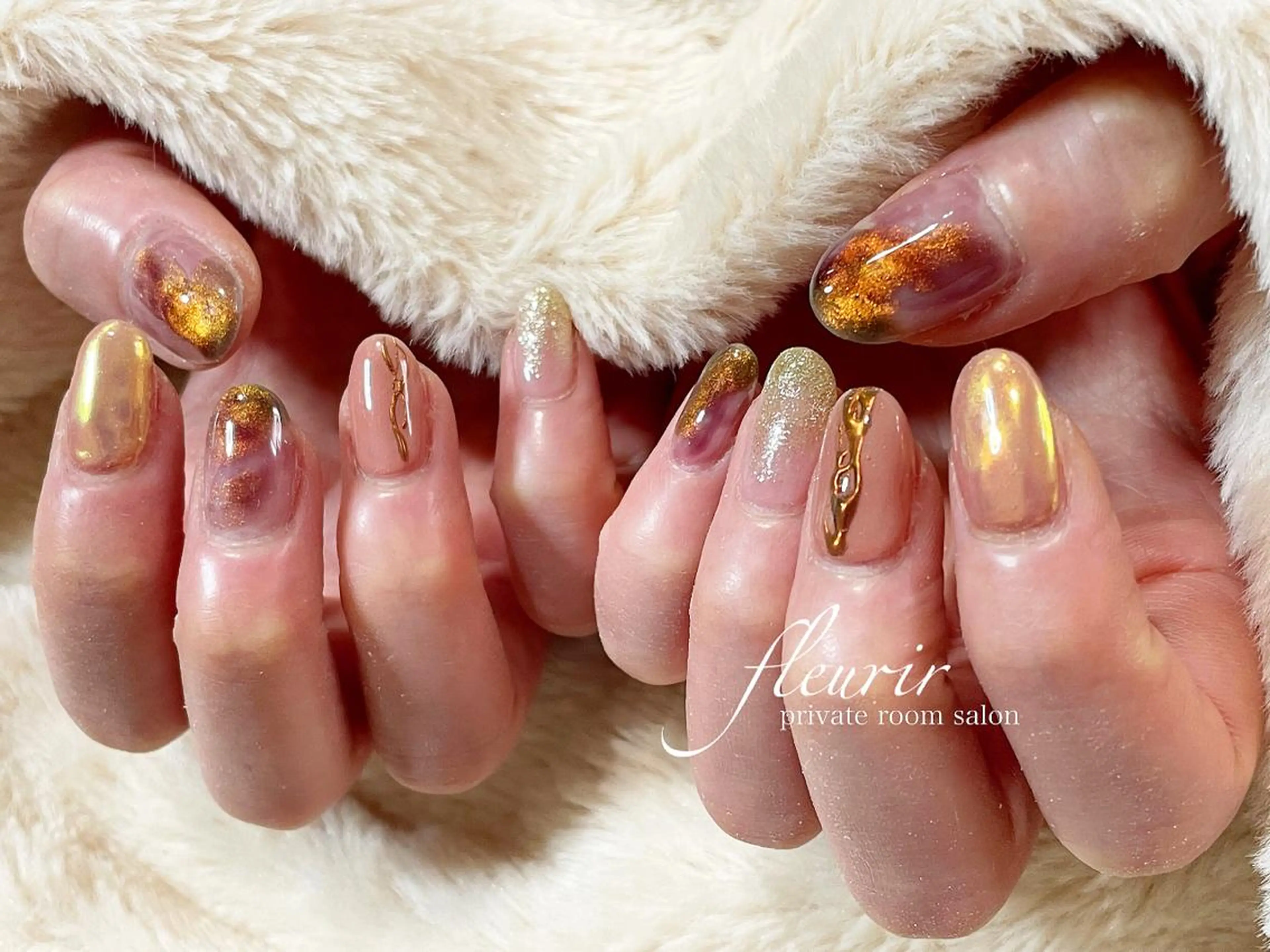 ネイル アートネイル マグネットネイル 大理石ネイル(マーブル) ミラーネイル パープル フルリール 【プライベートサロンのネイルデザイン