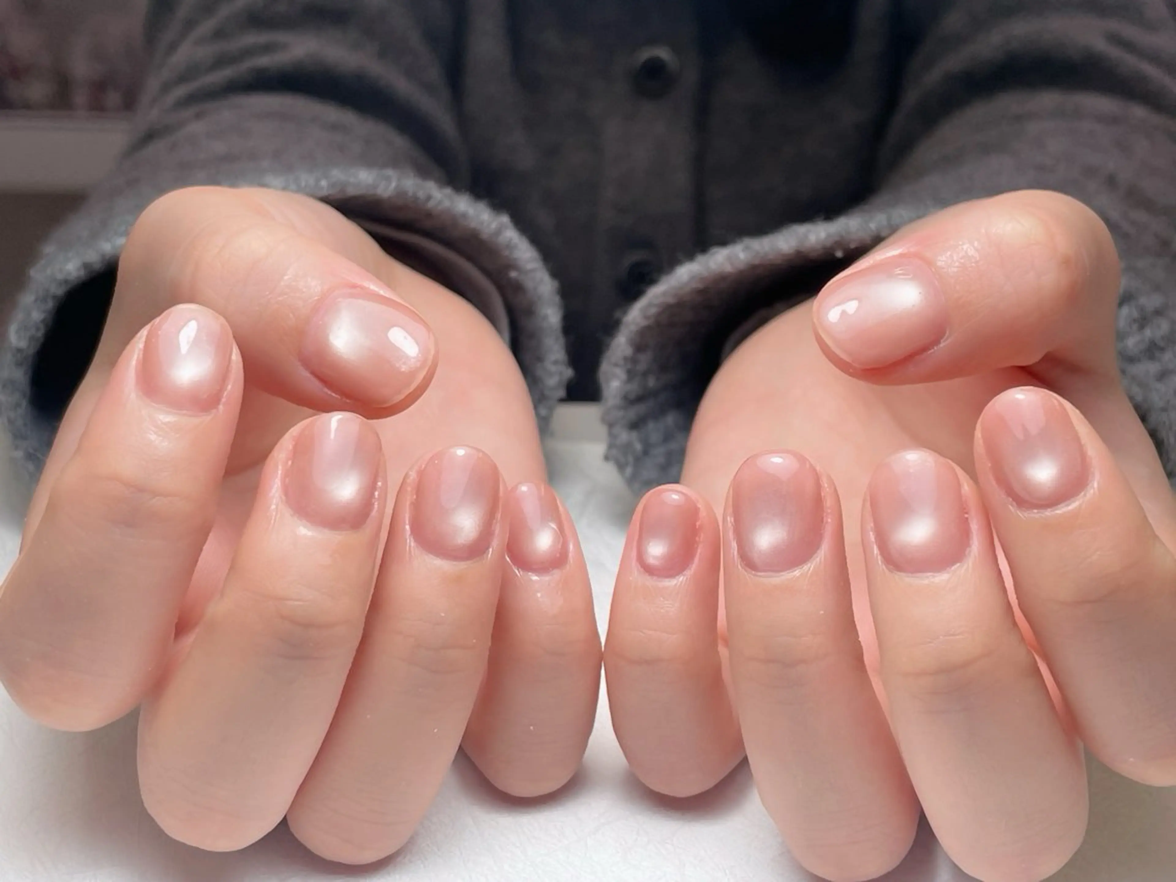 ネイル フレンチネイル ジェルネイル ガラスフレンチ 韓国ネイル ラメ(グリッター) ハンドネイル 中野駅から2分 MEO NAILのネイルデザイン