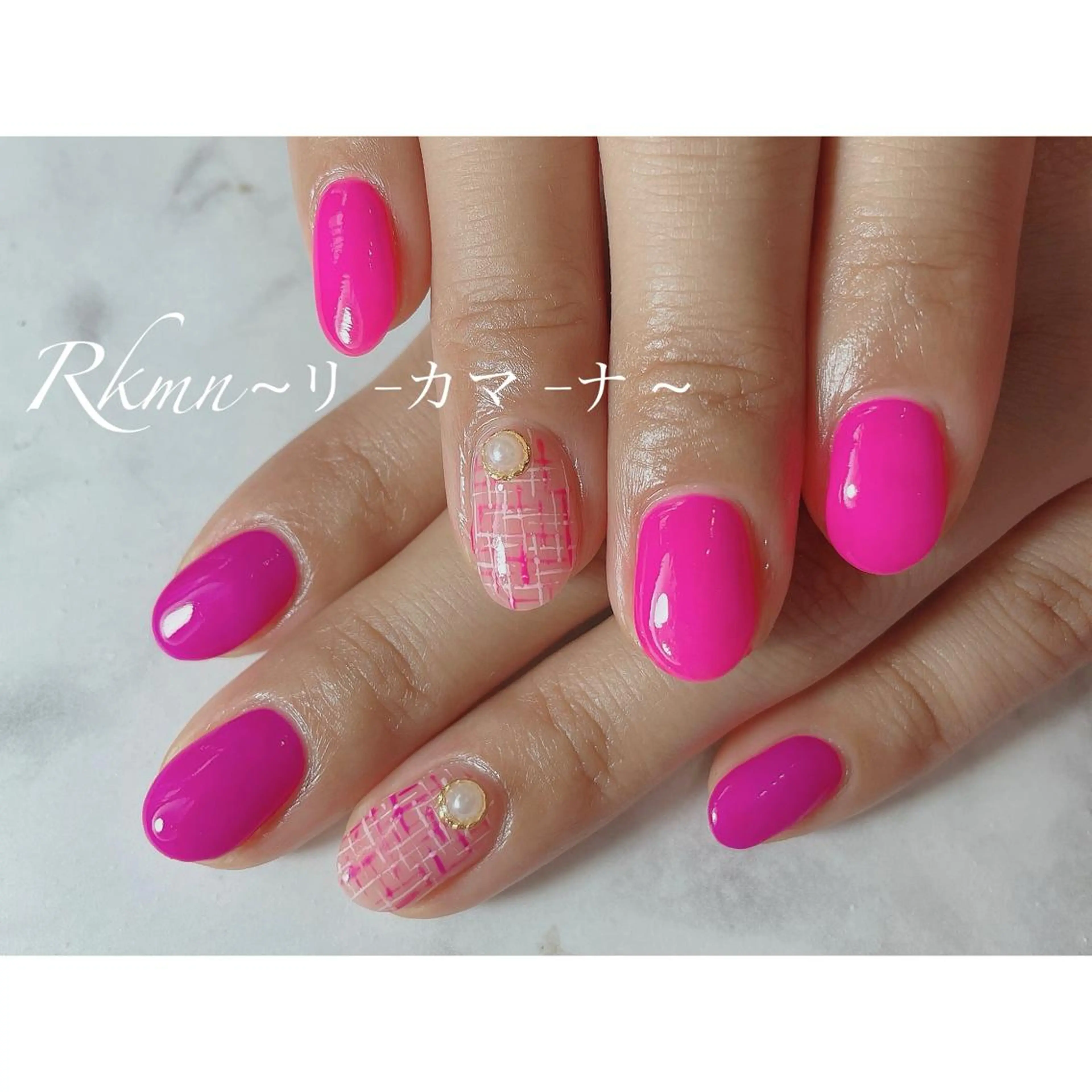 ネイル アートネイル ピンク パープル 春ネイル ツイードネイル ハンドネイル フットネイル ハンドケア Rkmn ~リ-カマ-ナ~のネイルデザイン