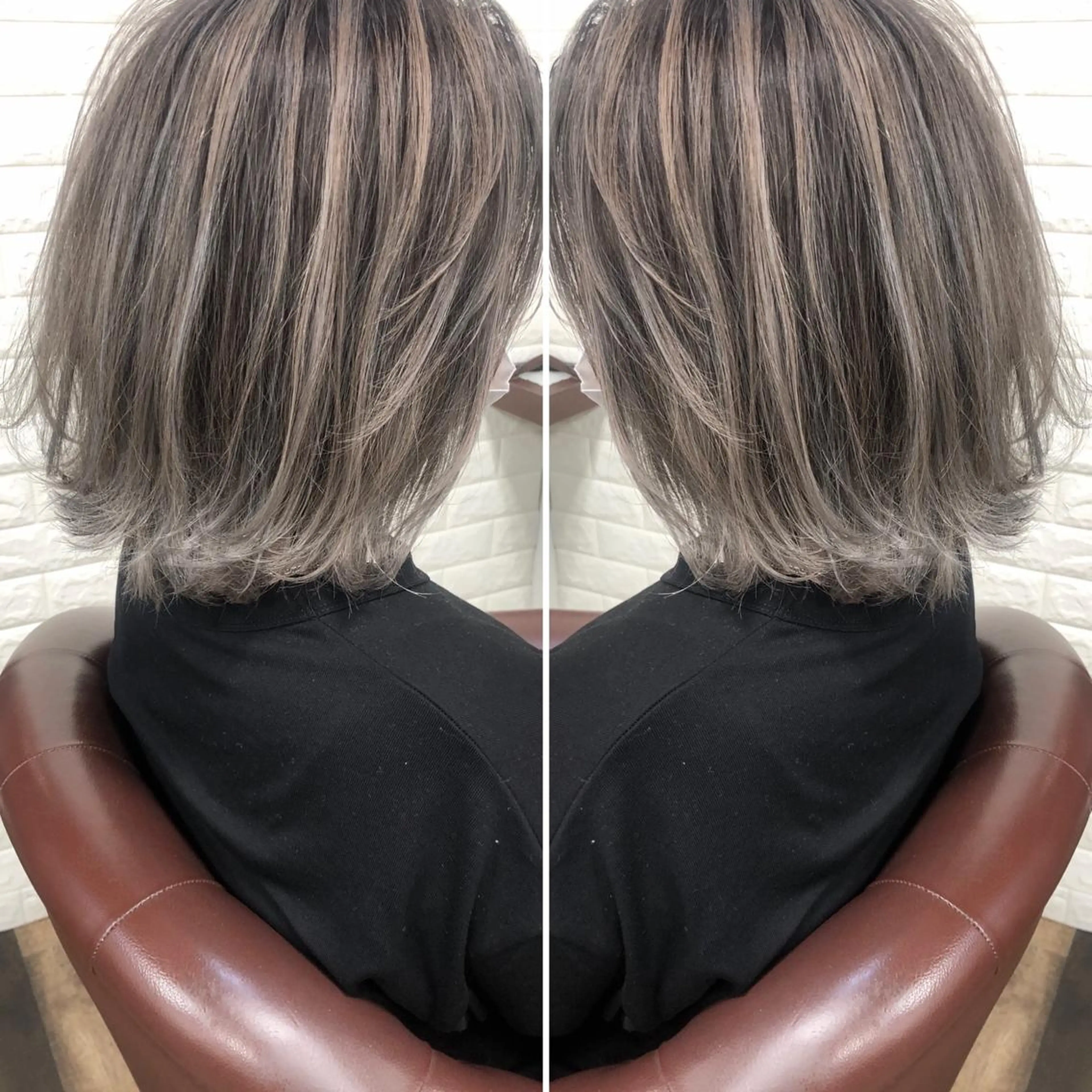 ミディアム カラー バレイヤージュ ブリーチ ケアブリーチ レイヤーカット ヘアカラー トリートメント famille所属・famille ファミーユのヘアスタイル