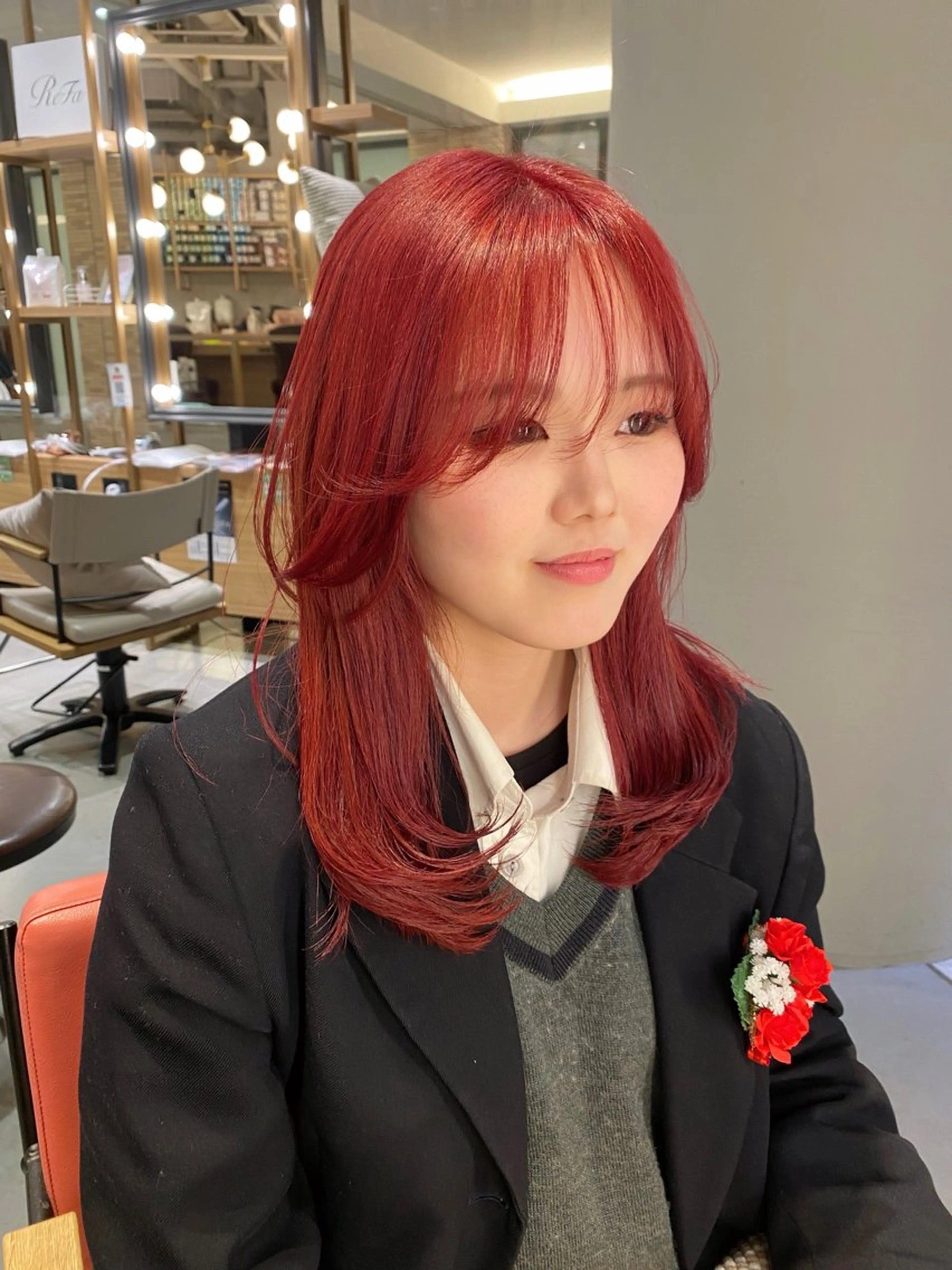セミロング カラー ボルドーカラー unopulir 景山 凌のヘアスタイル