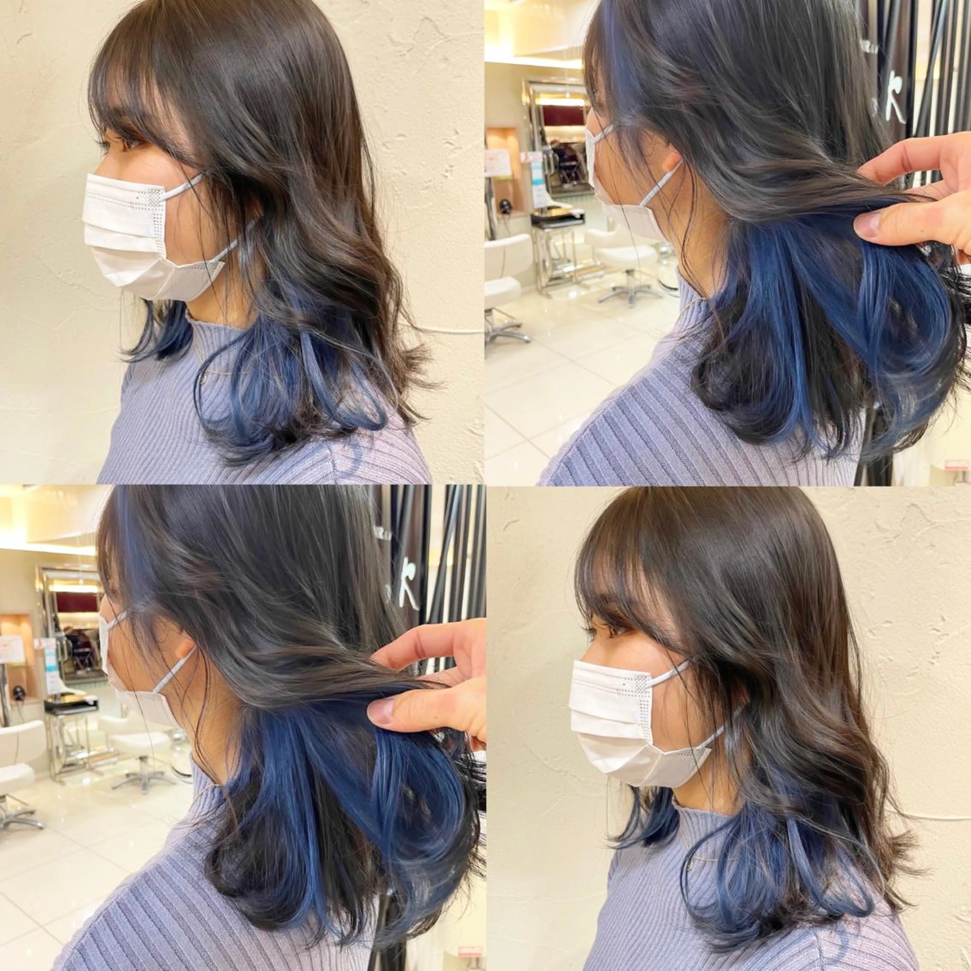 ミディアム カラー ブリーチ ブルーカラー ヘアカラー 新宿/顔周りカット/ レイヤー/がっきーのヘアスタイル