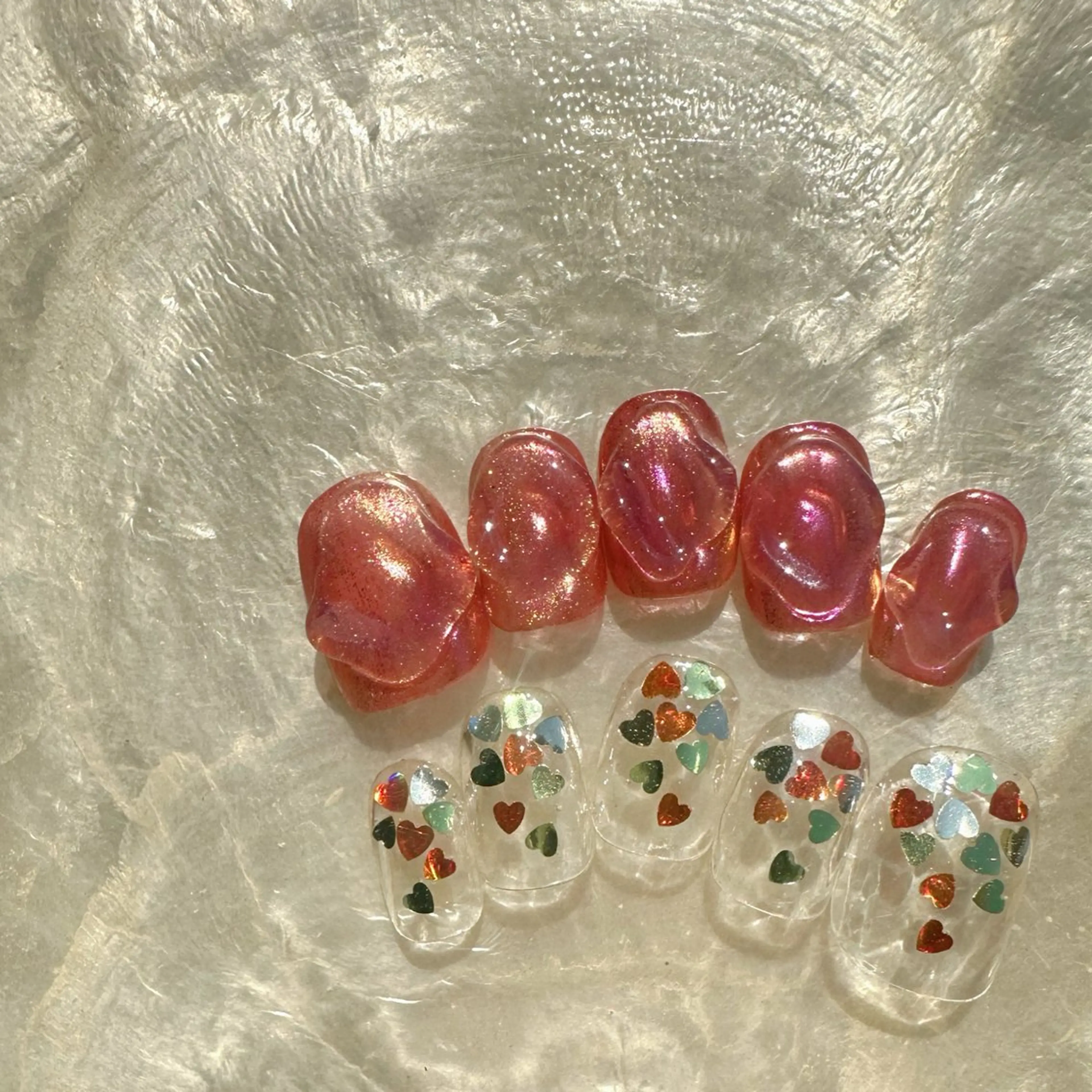 ネイル オーロラネイル クリアネイル ハート ホログラムネイル 氷ネイル・うるうるネイル 🪞KAPE NAIL 🪞のネイルデザイン
