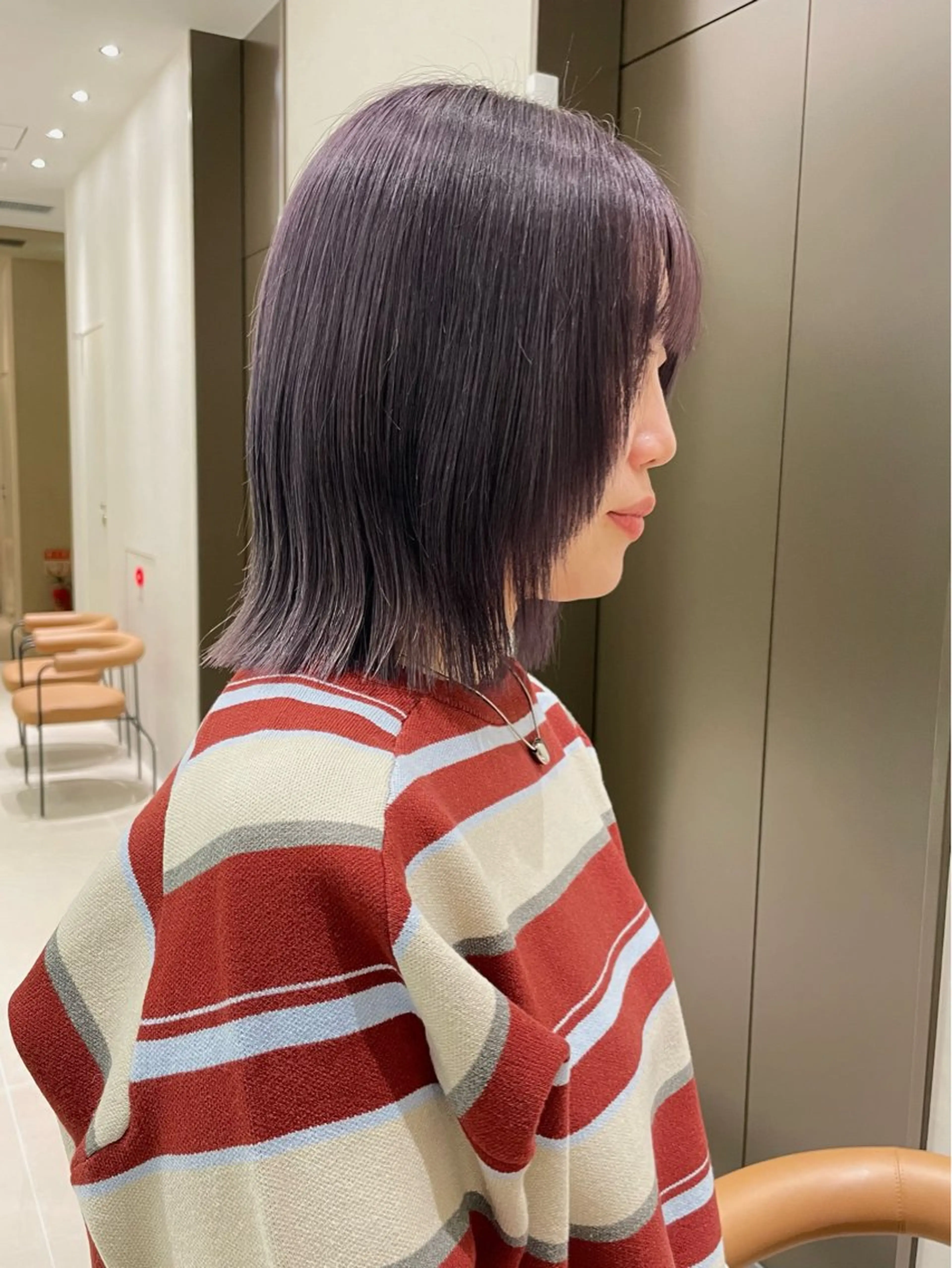 ミディアム カラー ブリーチ ラベンダーカラー ラベンダーグレー 石川玲菜/ 髪質改善ボブ/メンズのヘアスタイル