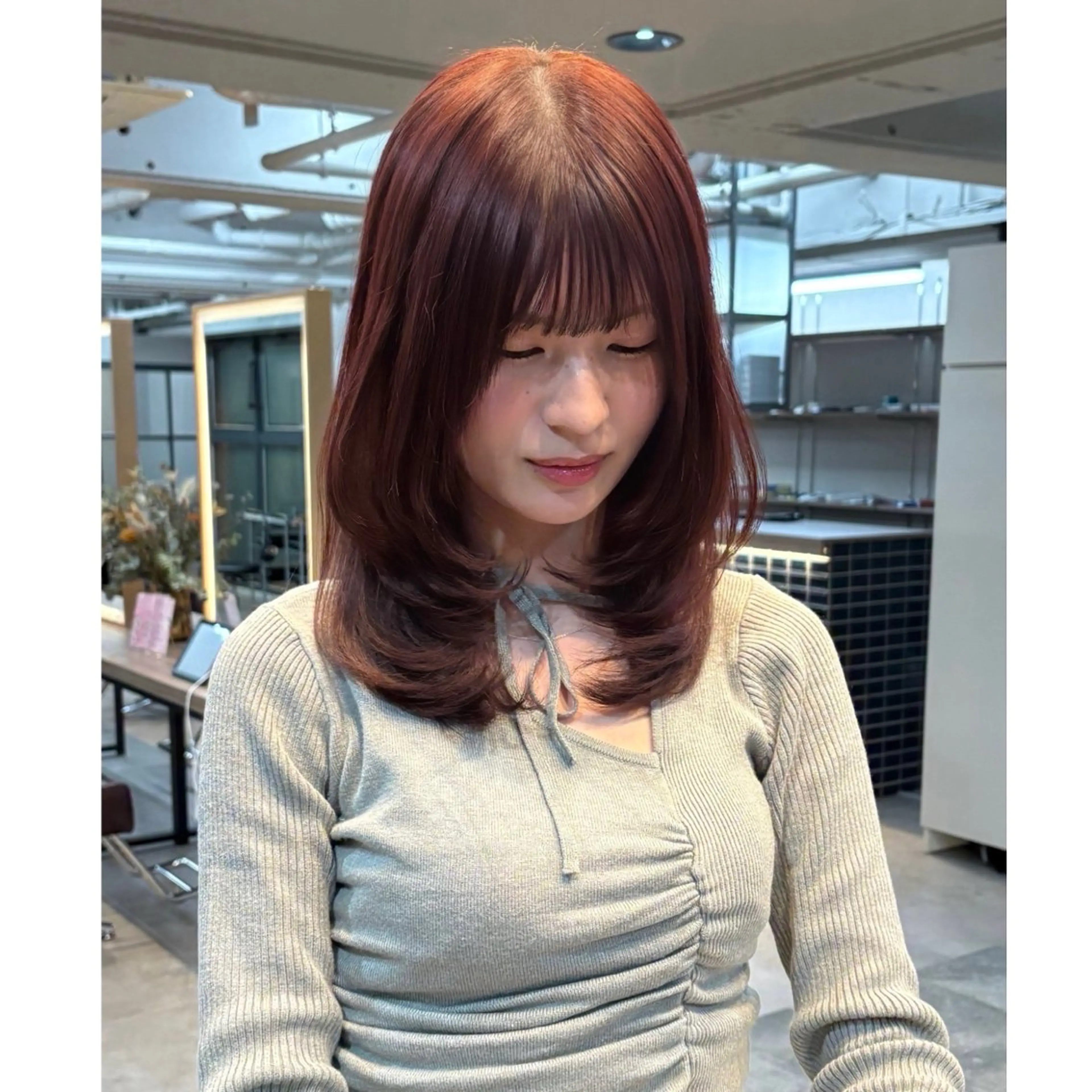 セミロング カラー カット 縮毛矯正 韓国レイヤー/透明感 ♡YUUNAのヘアスタイル