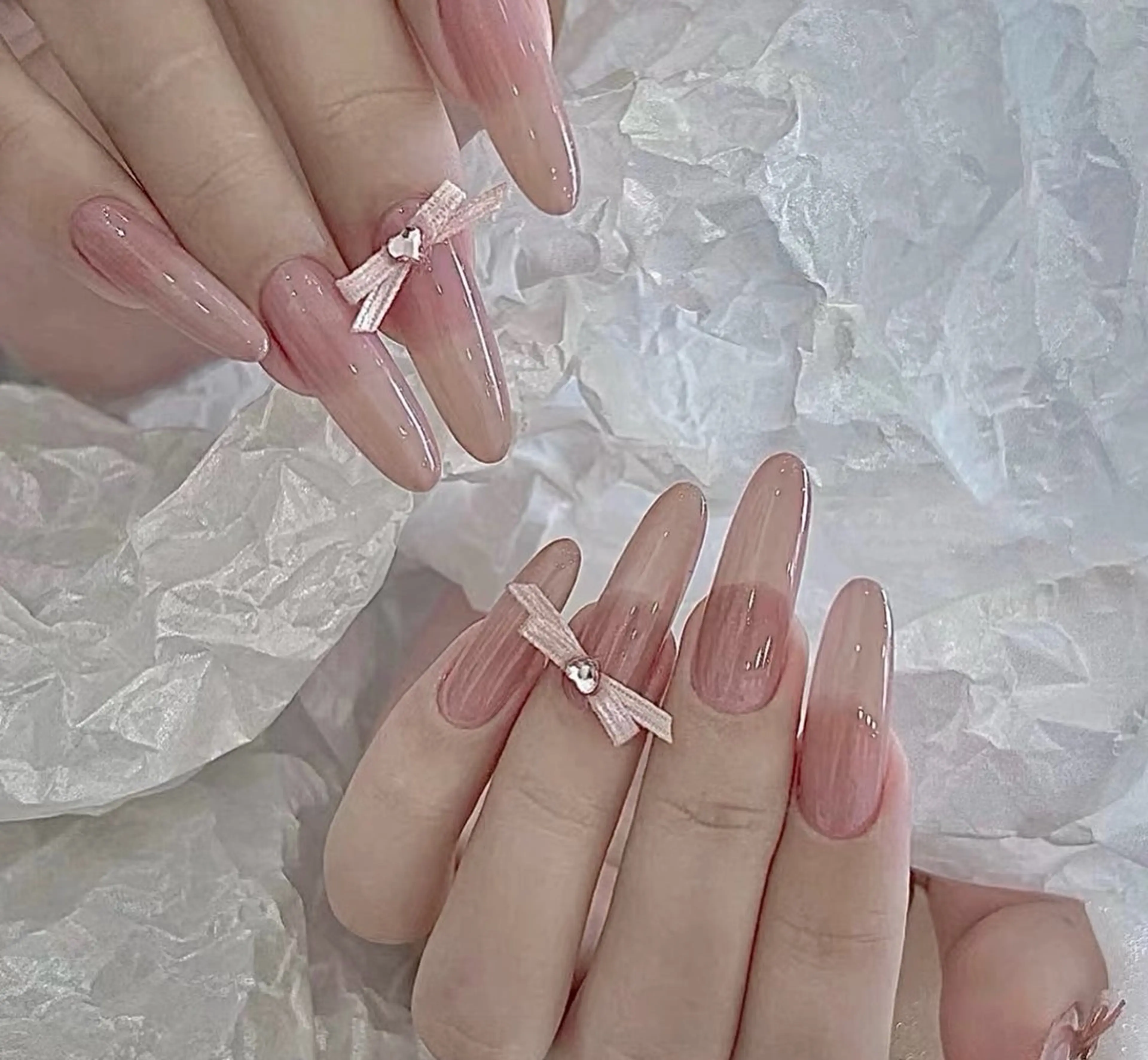 ネイル チークネイル 長さ出し フレンチネイル ガーリー 韓国ネイル sun nail池袋 モデル募集のネイルデザイン