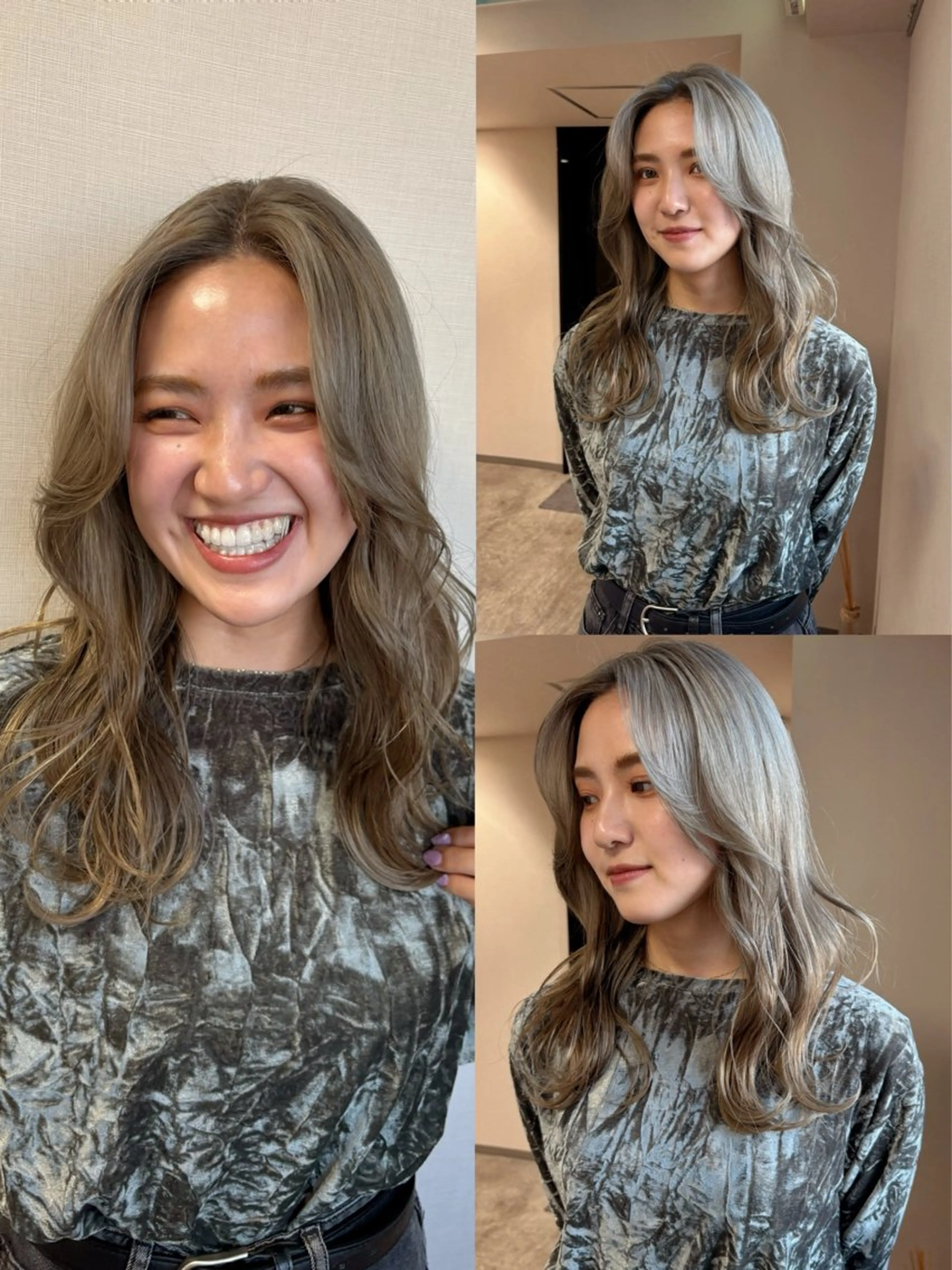 セミロング カラー ベージュカラー ブリーチ ダブルカラー オリーブベージュ ヘアカラー 松井那津子 /ハイライトブリーチのヘアスタイル