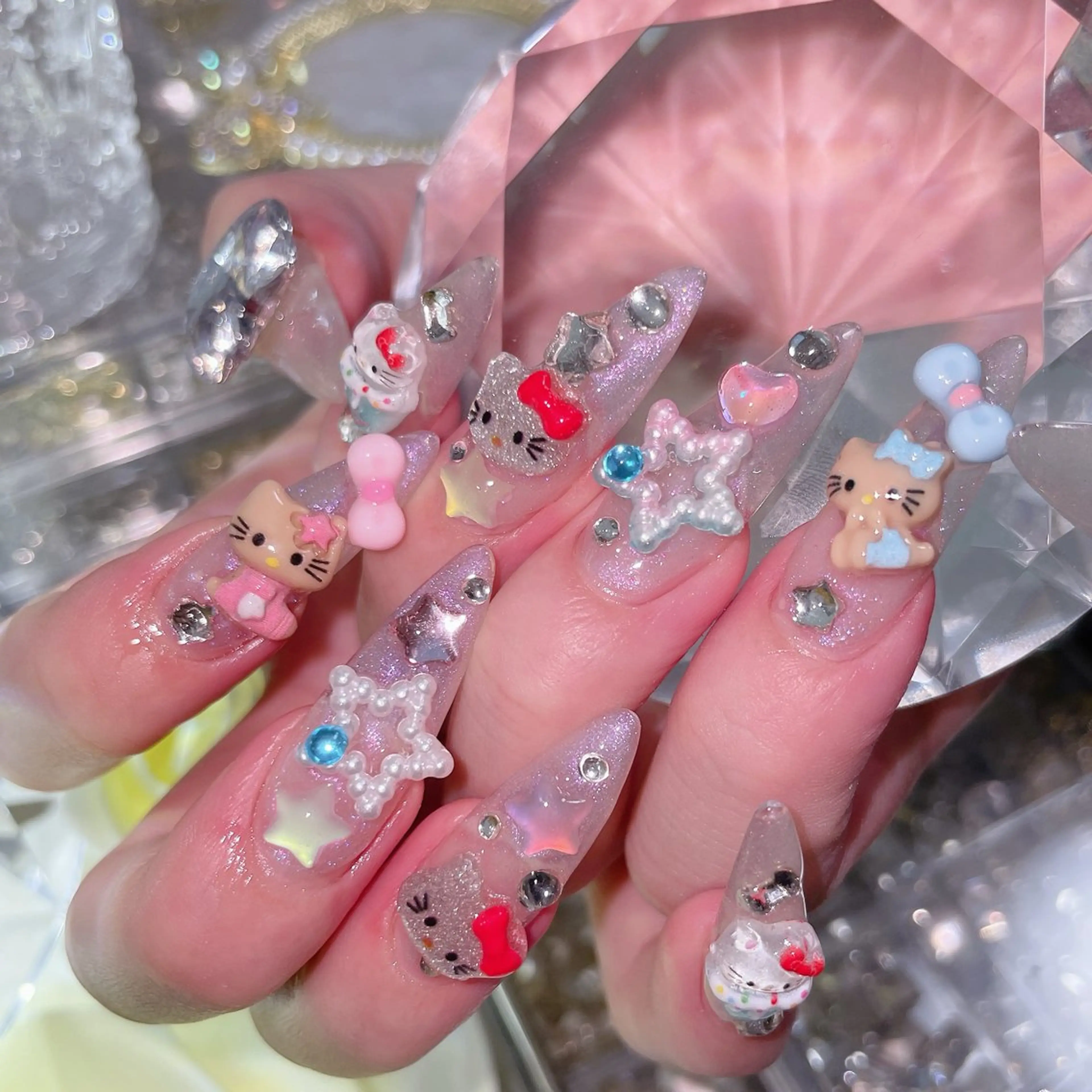 ネイル アートネイル オーロラネイル チークネイル 長さ出し フラッシュネイル misun_ nailのネイルデザイン