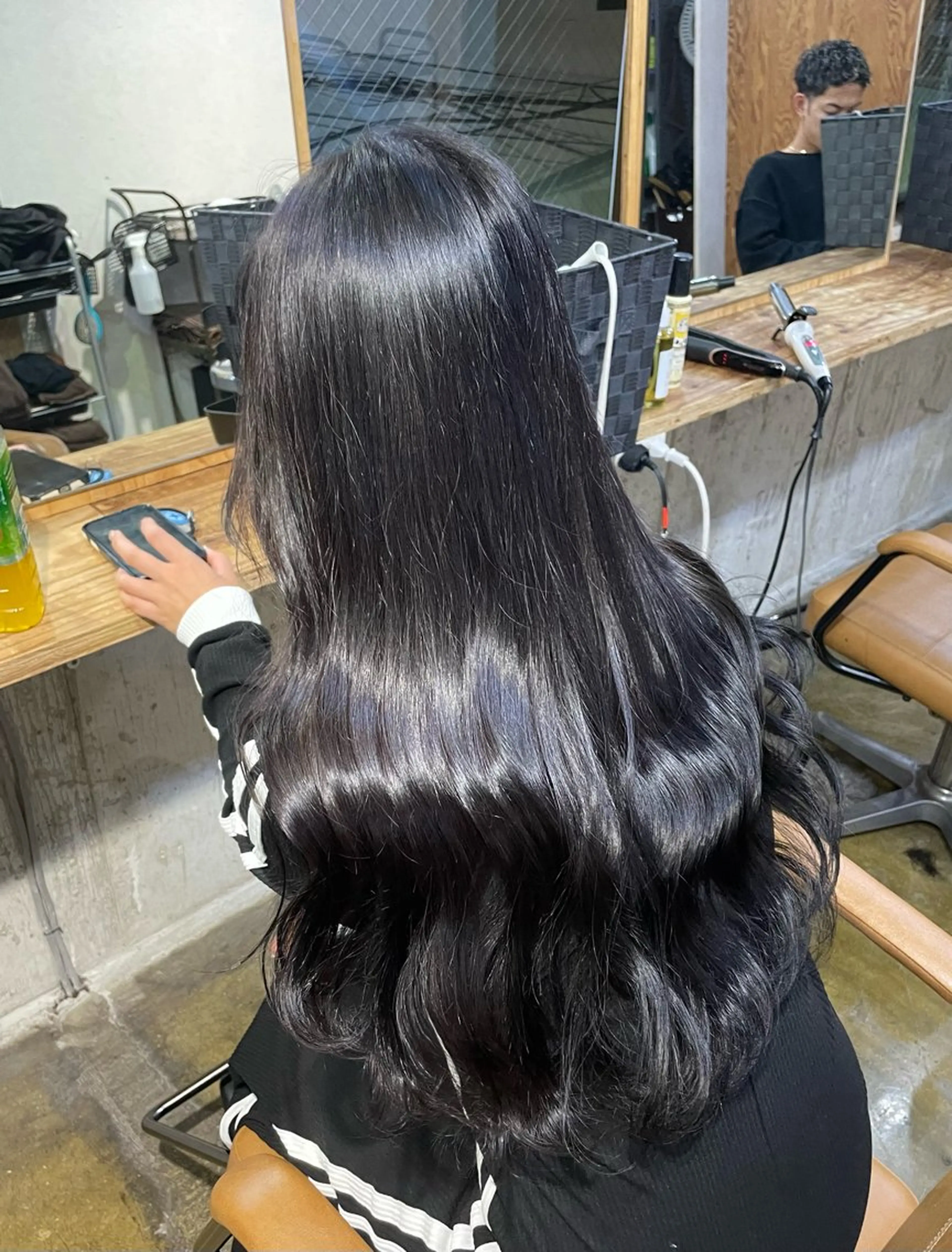 ロング カラー 黒髪 ブルーカラー ブルーブラック ふかたさや🌟 艶感カラー🌟のヘアスタイル