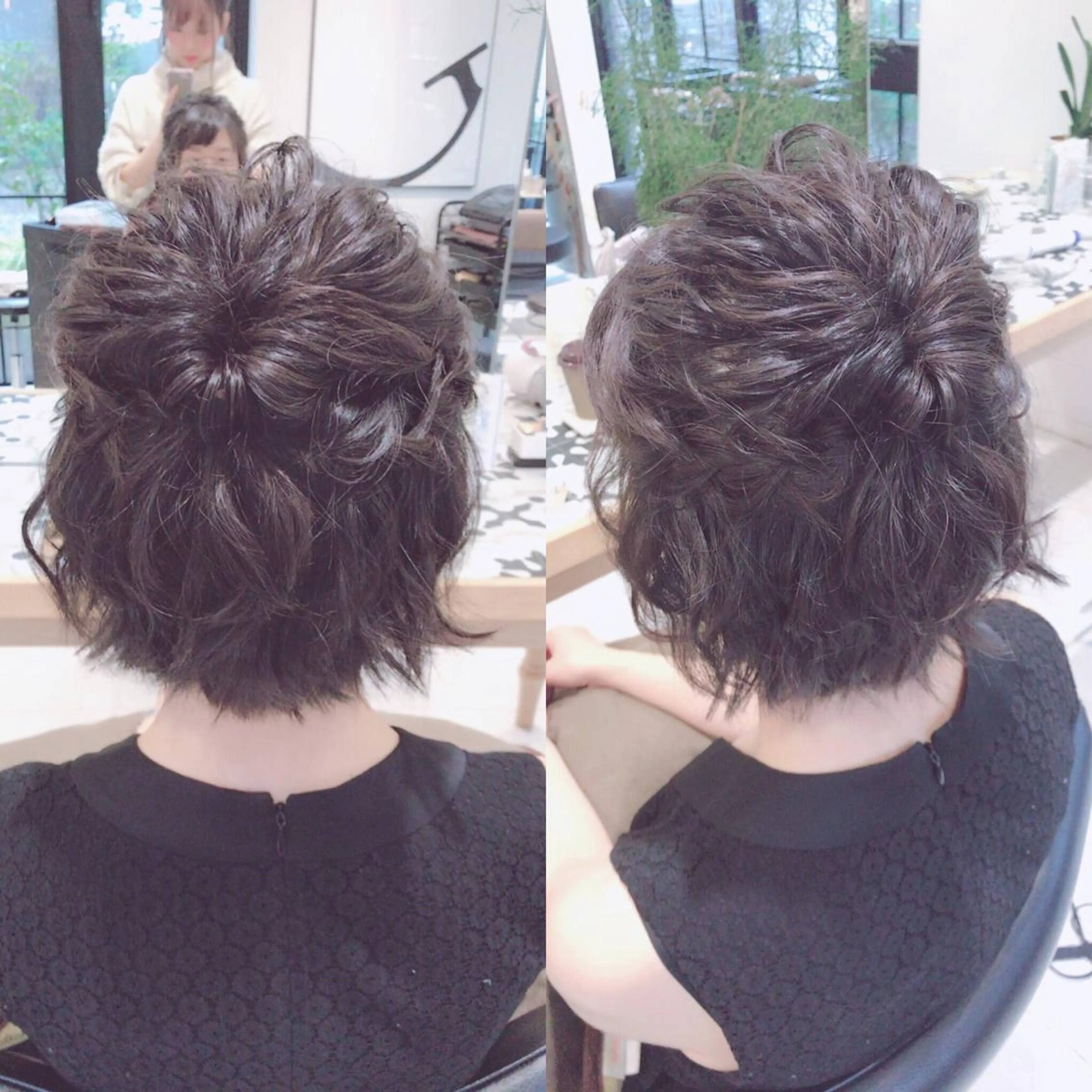 ショート カラー ヘアアレンジ ハーフアップ 🫧柔色/トレンド カラー/川辺晴加のヘアスタイル