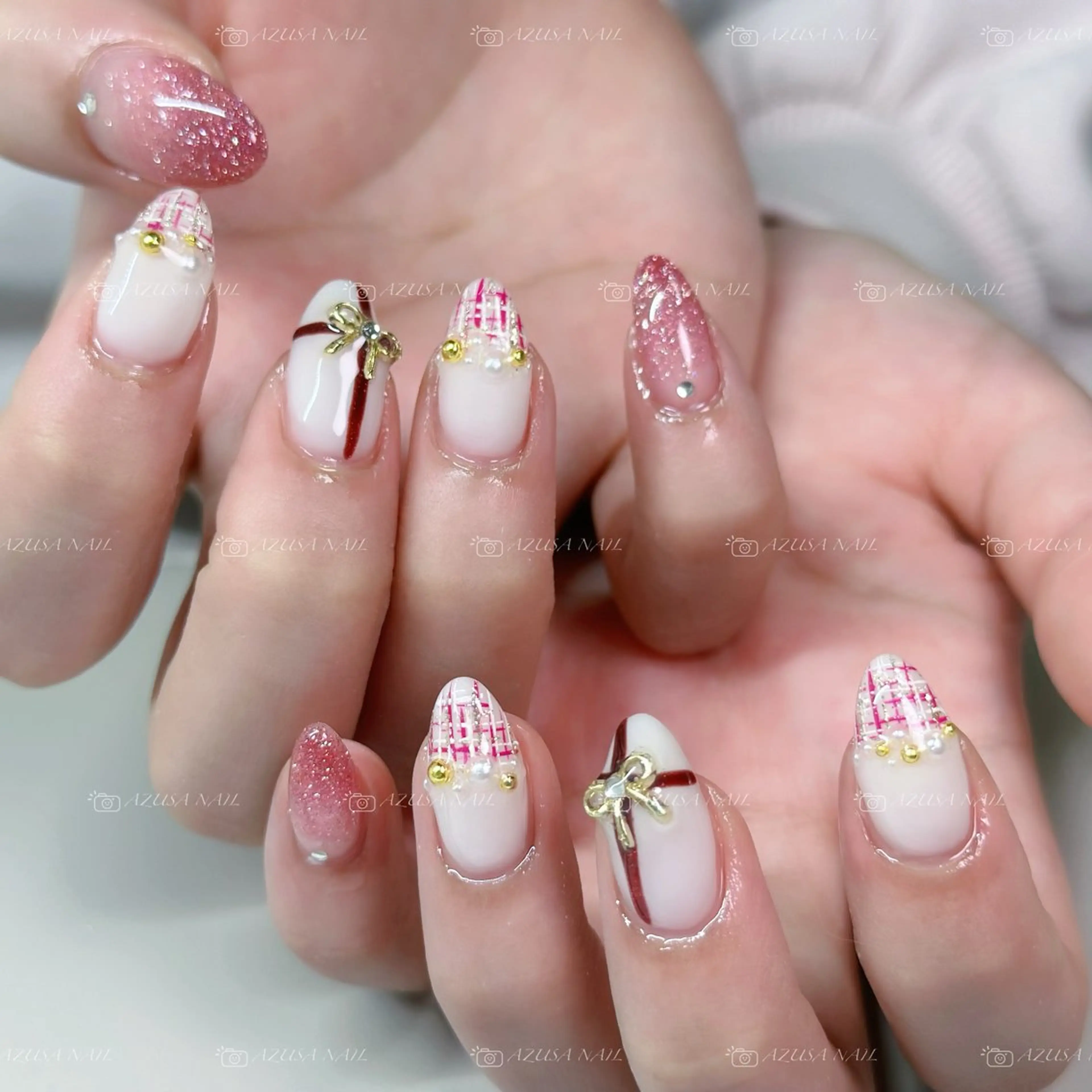 ネイル チークネイル フラッシュネイル フレンチネイル ガーリー ラメ(グリッター) ハンドネイル 🧸自宅ネイル あずさのネイルデザイン