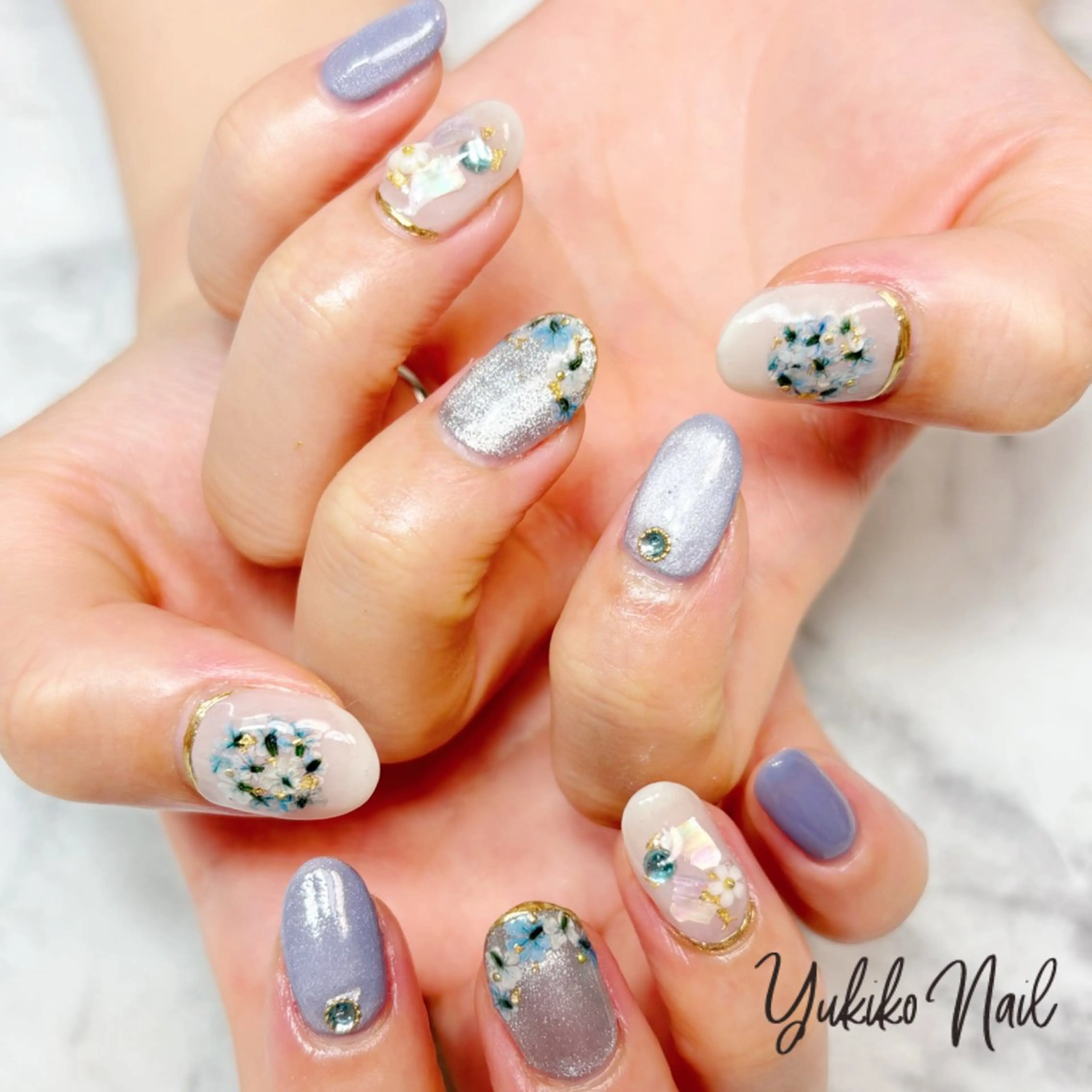 ネイル ブルー マグネットネイル ハンドネイル ユキコ ネイルのネイルデザイン