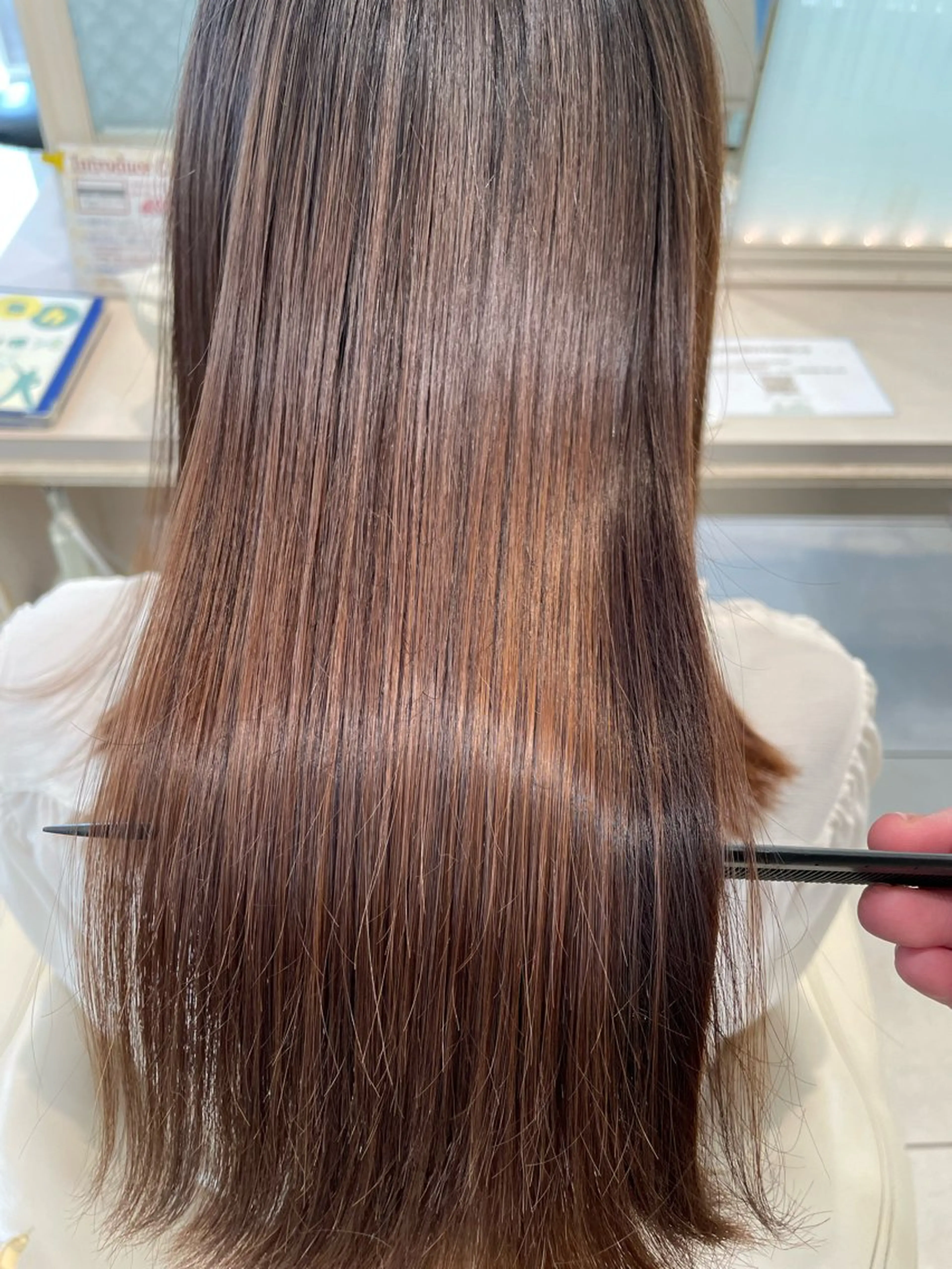ロング カット 縮毛矯正 白髪ぼかしデザイン ハイライト/宮本純登のヘアスタイル