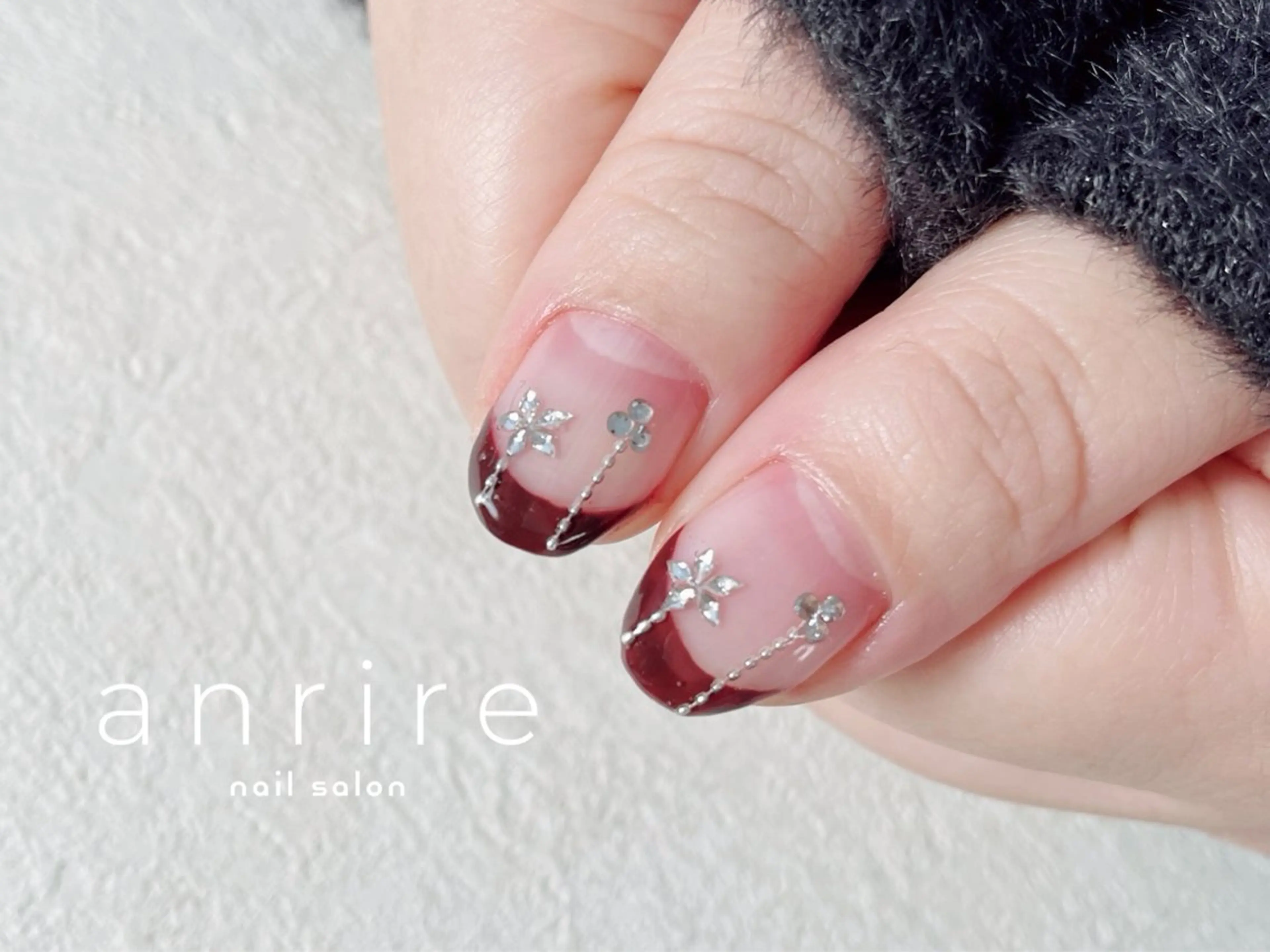 ネイル ボルドー ブラウン フレンチネイル ジェルネイル ゴールド ハンドネイル nailsalon anrireのネイルデザイン